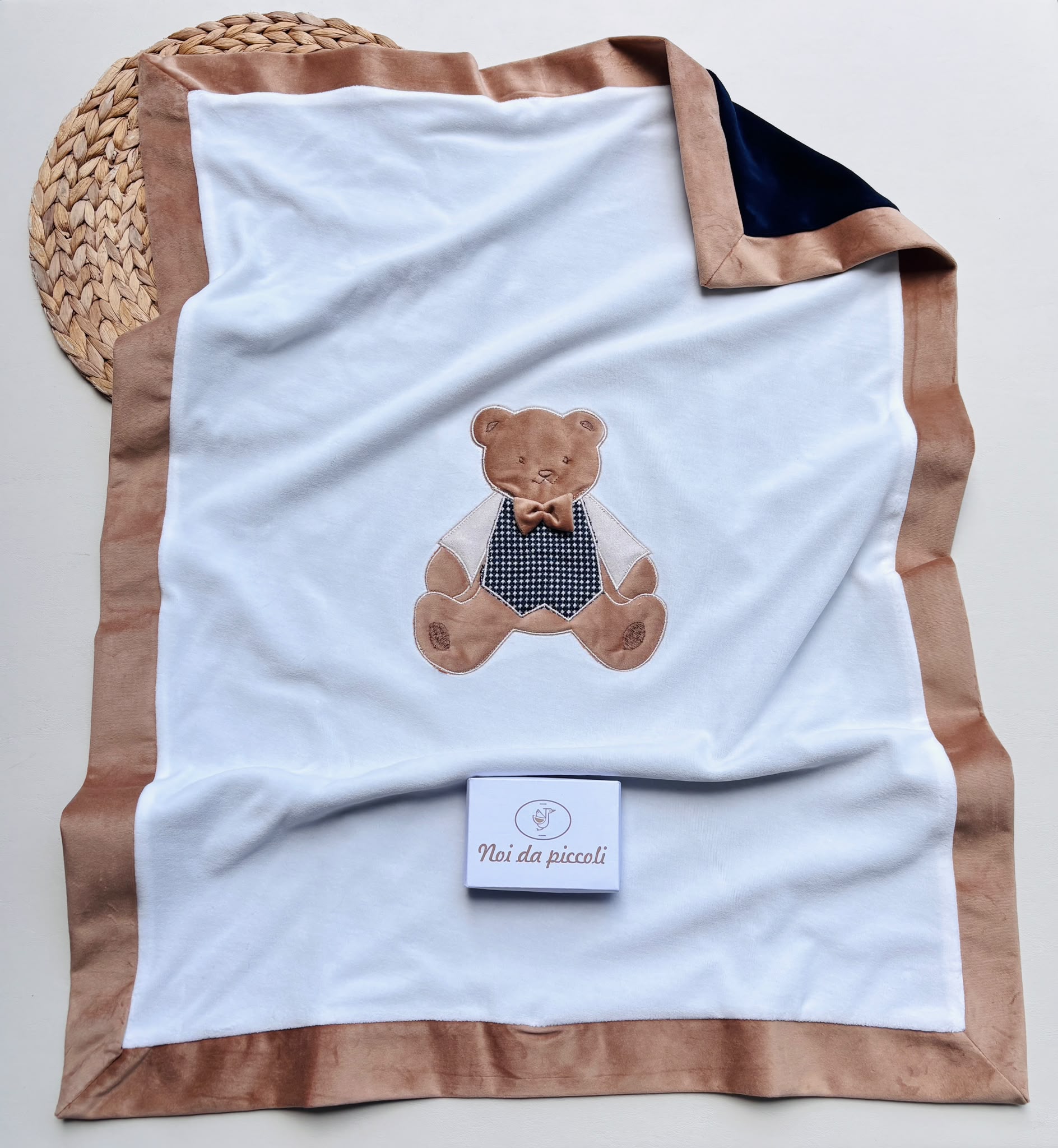 COPERTINA CINIGLIA BEIGE E BLU ORSETTO