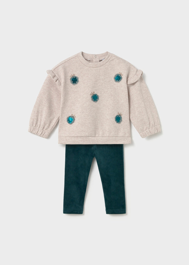 COMPLETO IN COTONE CALDO VERDE CON FIORI