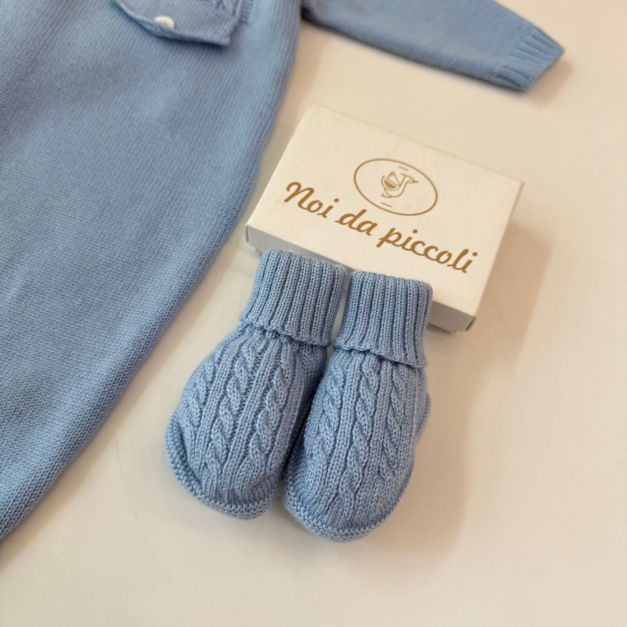 TUTINA CON PARURE 100% PURA LANA MERINO EXTRAFINE CIELO