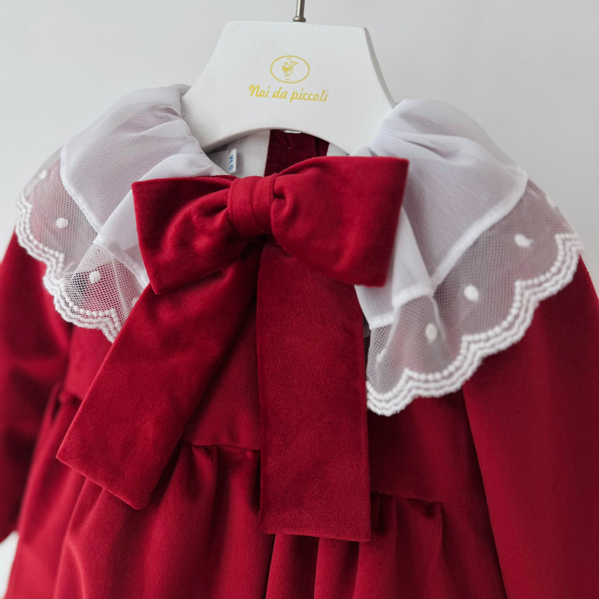 PAGLIACCETTO in Velluto con maxi fiocco e pizzo Rosso