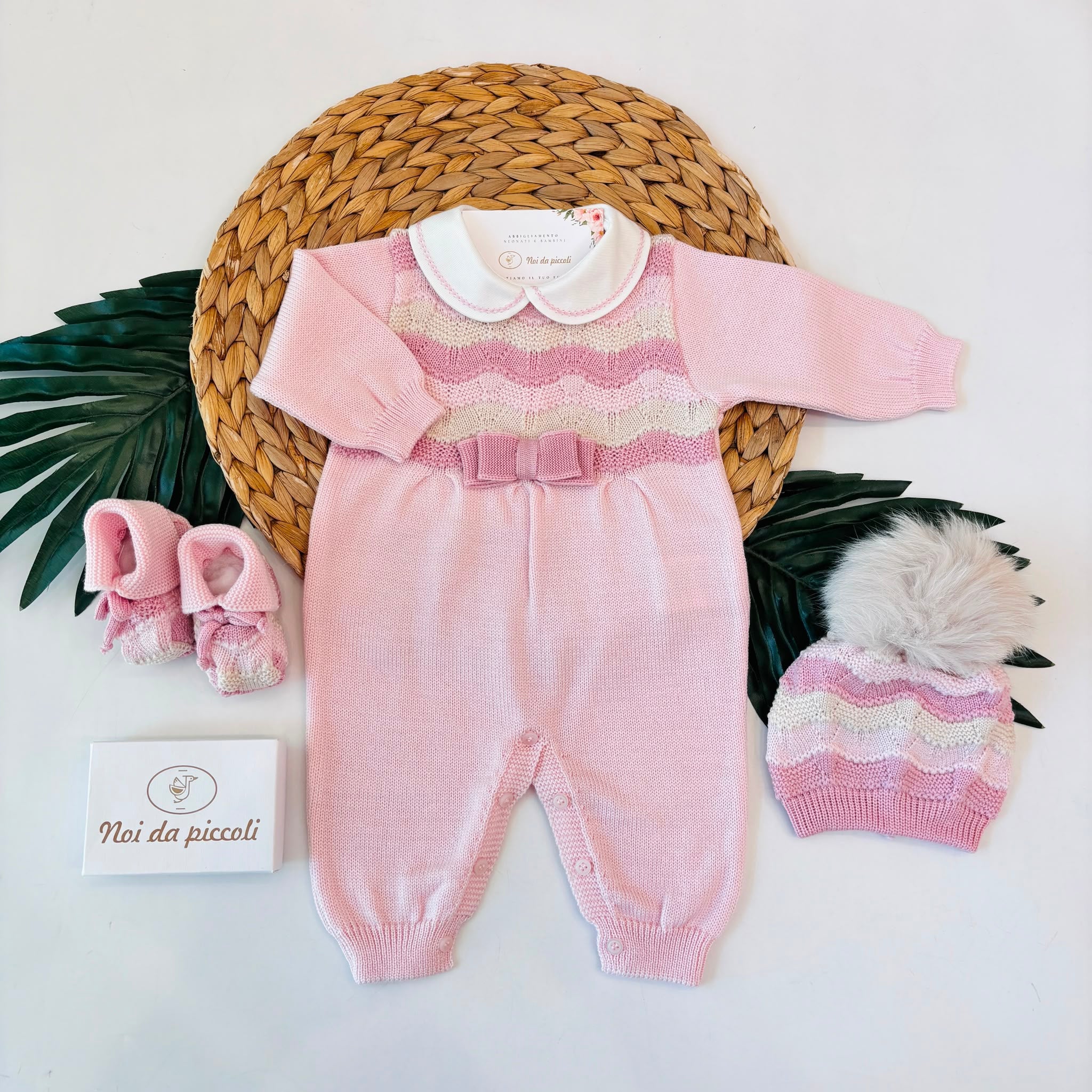 TUTINA CON PARURE 100% LANA ROSA E BEIGE