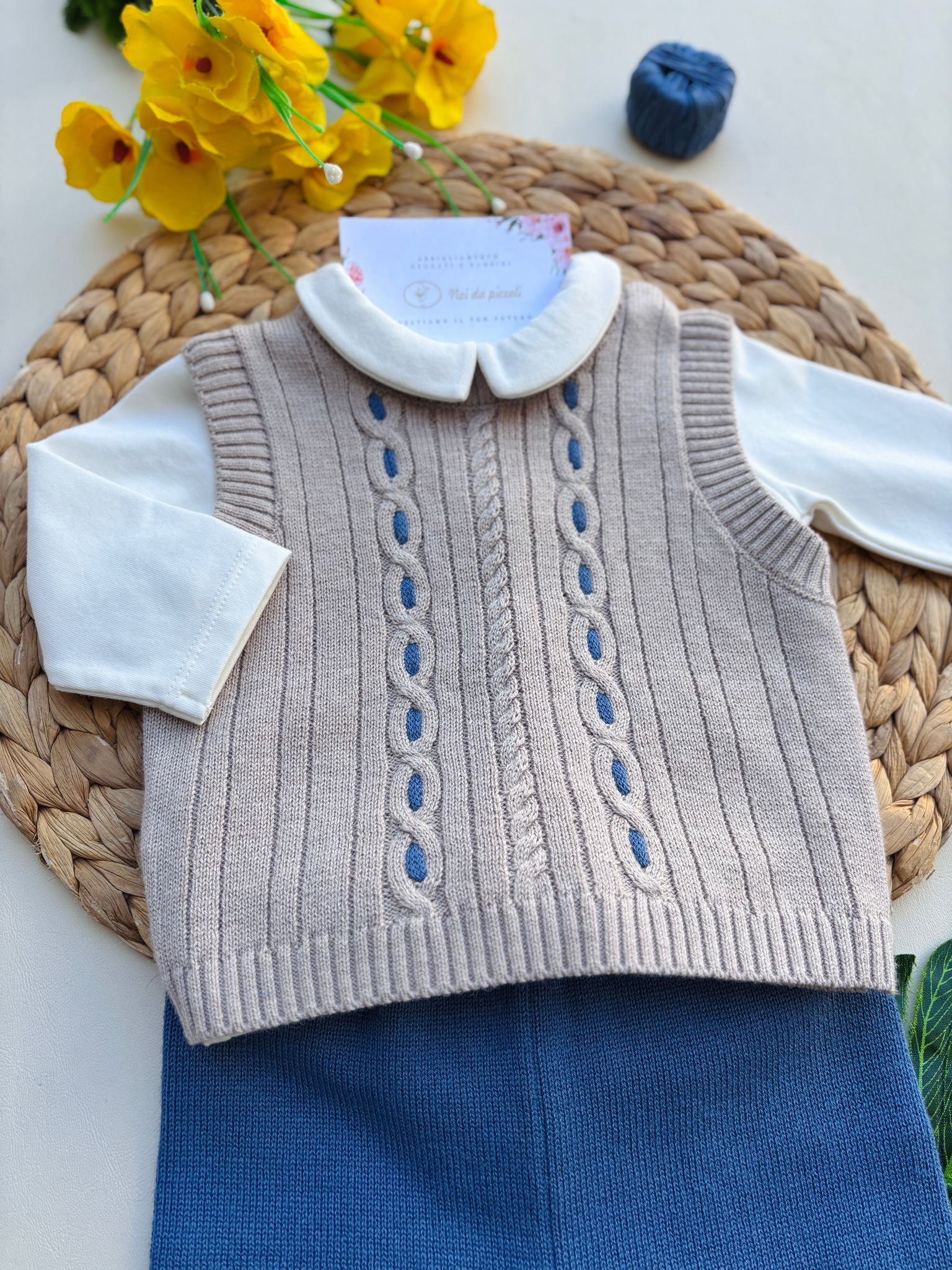COMPLETO 3 PZ IN CALDO COTONE AVION E BEIGE
