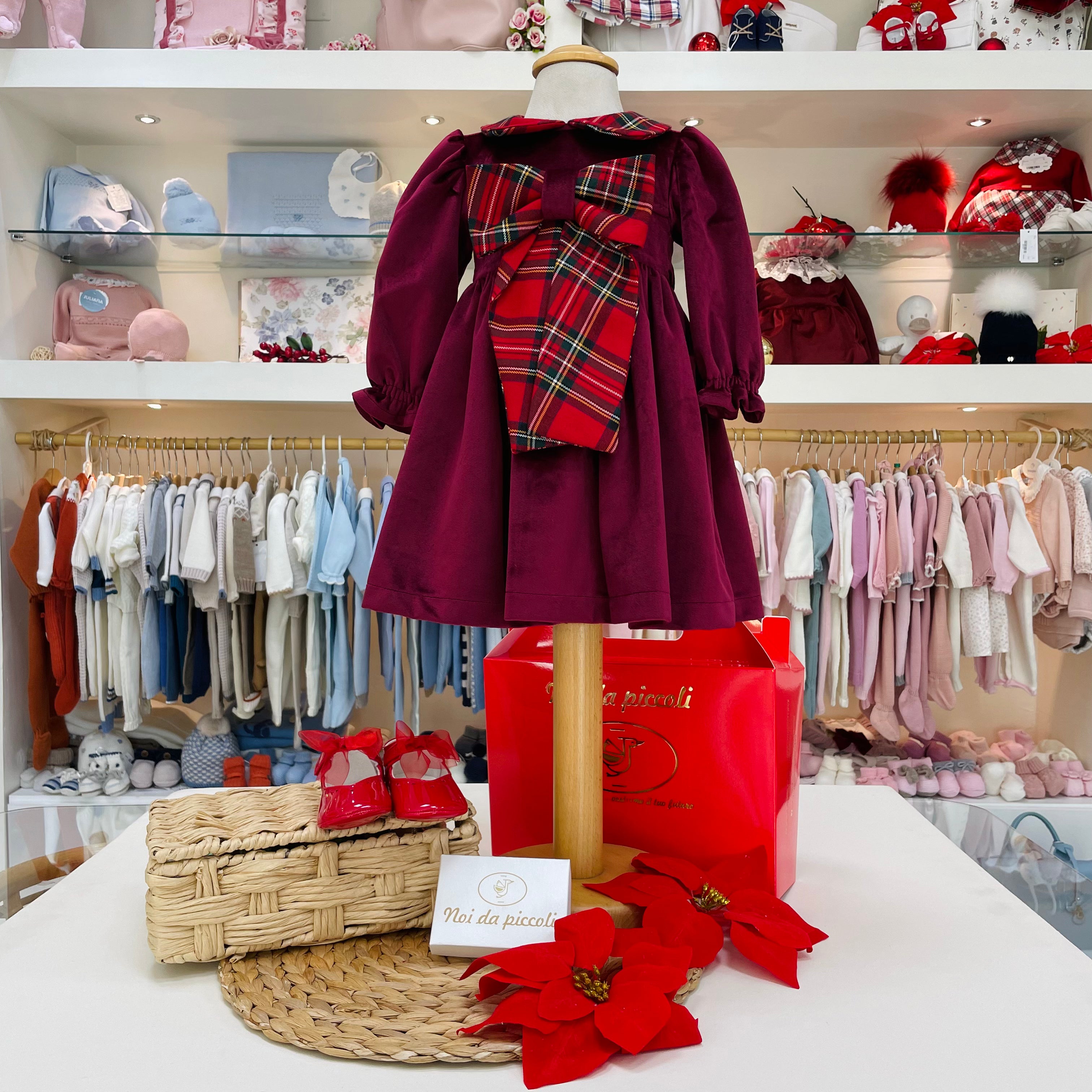 ABITINO VINACCIA VELLUTO CON FIOCCO TARTAN