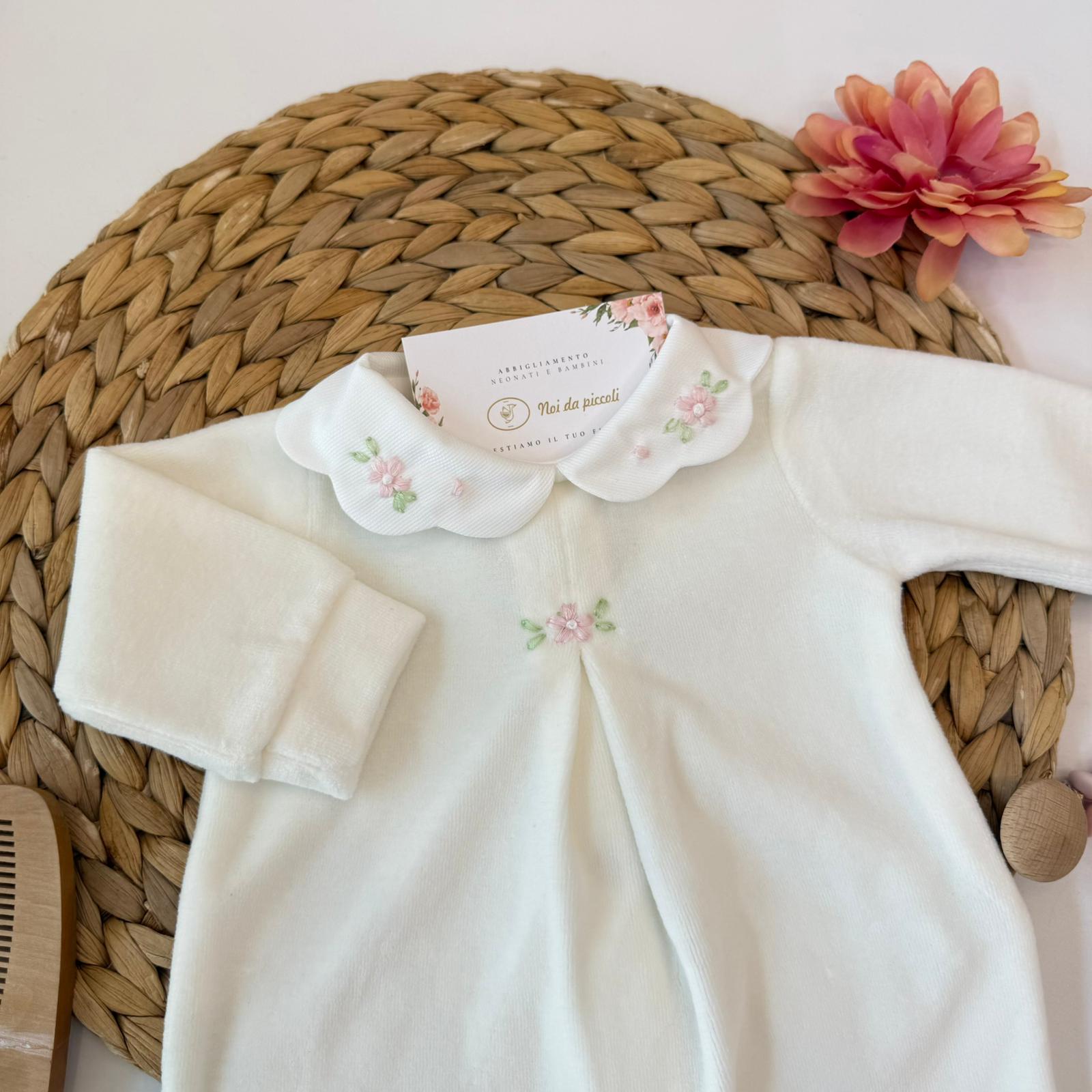 TUTINA IN CINIGLIA PANNA CON DELICATI FIORELLINI ROSA E VERDI