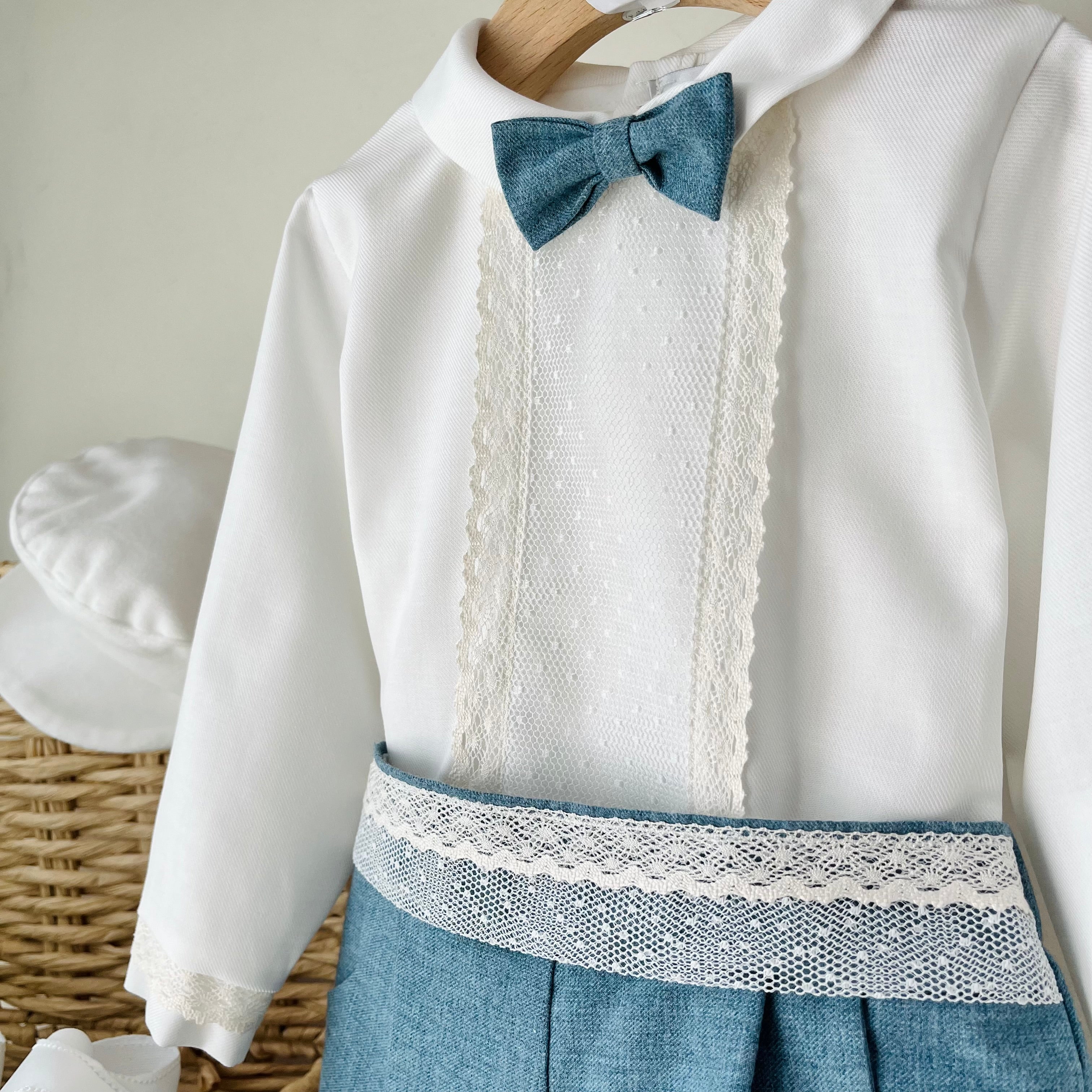 COMPLETO 3 PZ PETROLIO E DETTAGLI AVORIO