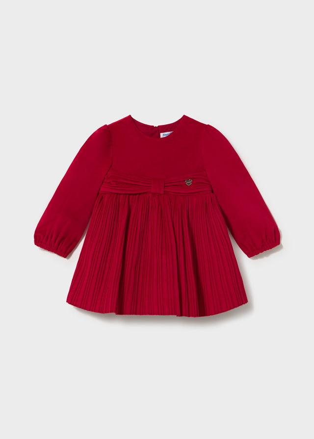 VESTITO ROSSO CON GONNA PLISSETTATA IN VELLUTO