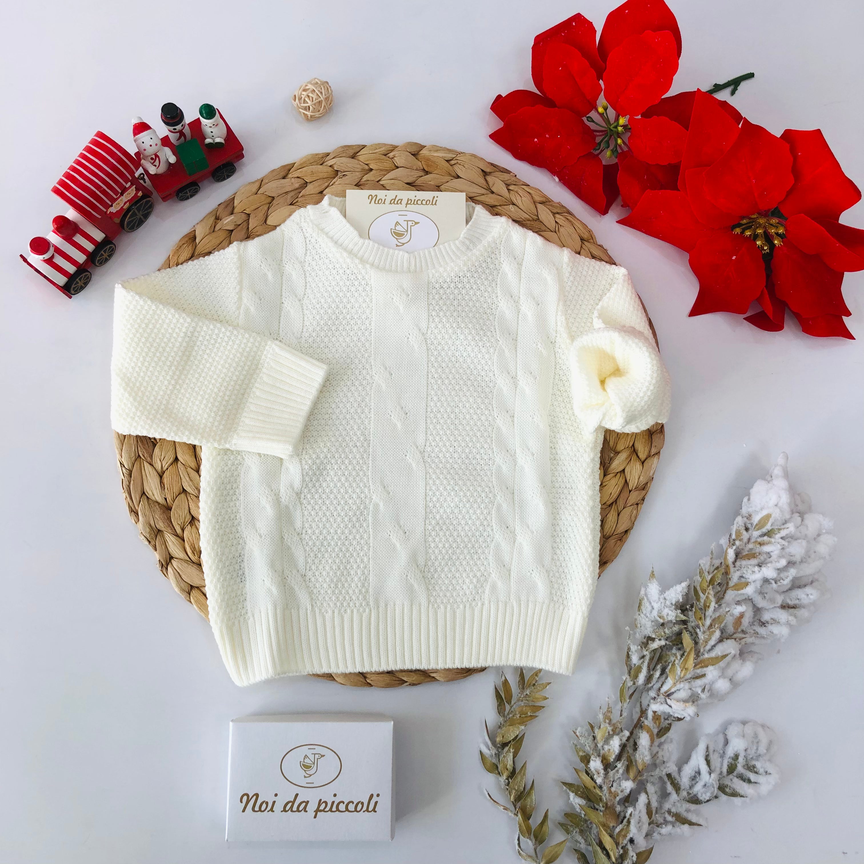 MAGLIONCINO GIROCOLLO PANNA TRECCE