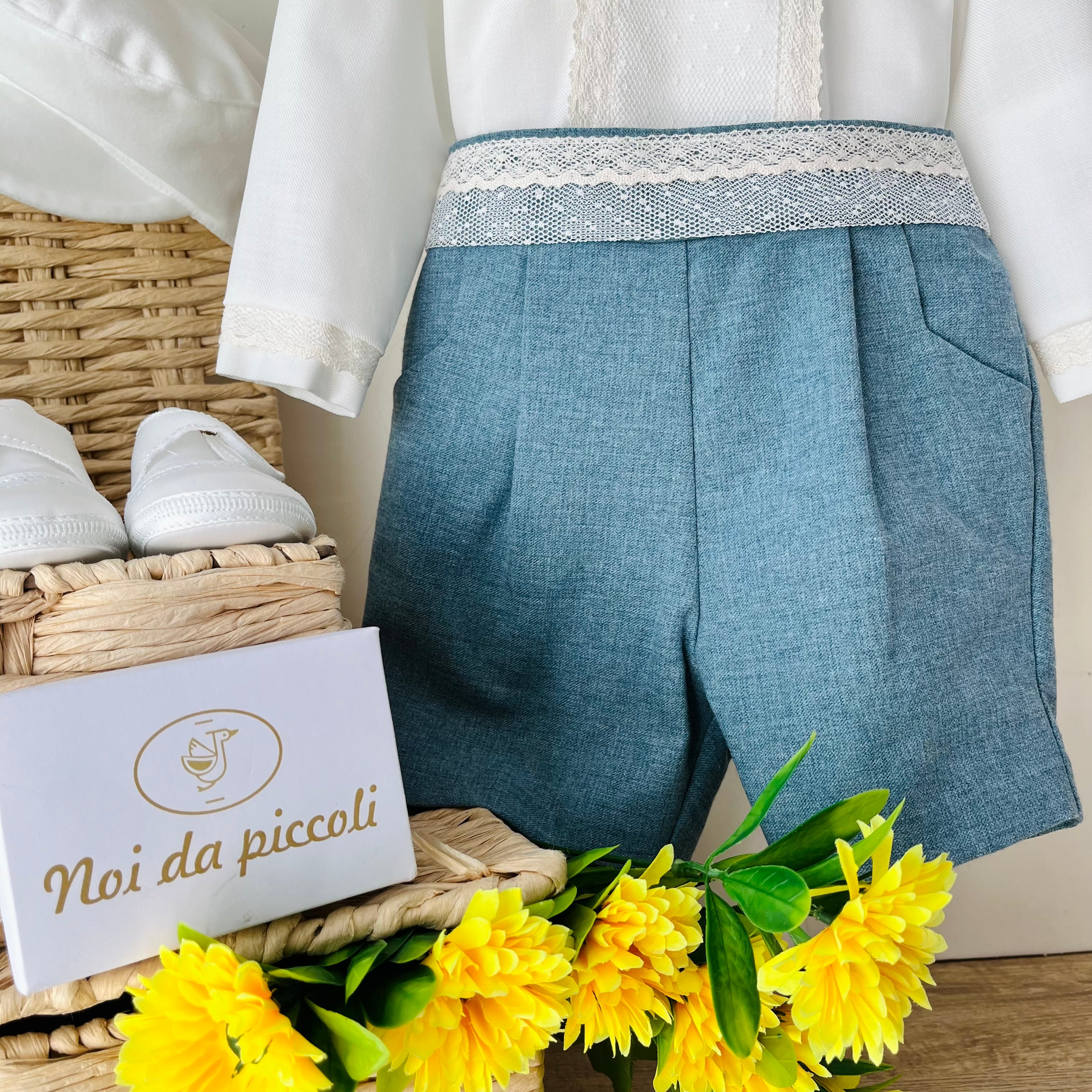 COMPLETO 3 PZ PETROLIO E DETTAGLI AVORIO