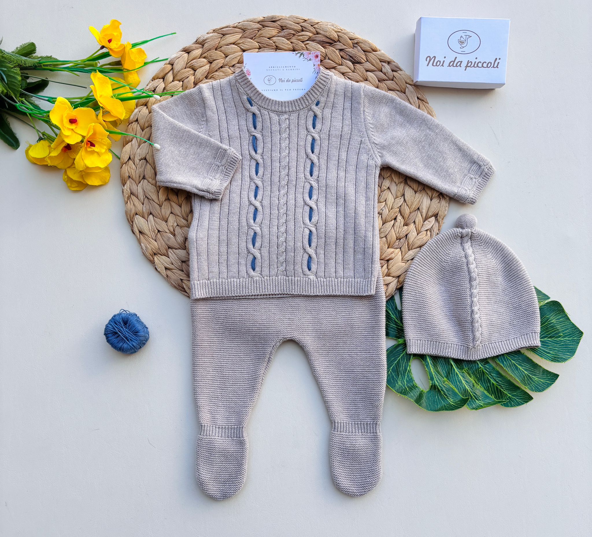 COMPLETO 3 PZ IN CALDO COTONE BEIGE
