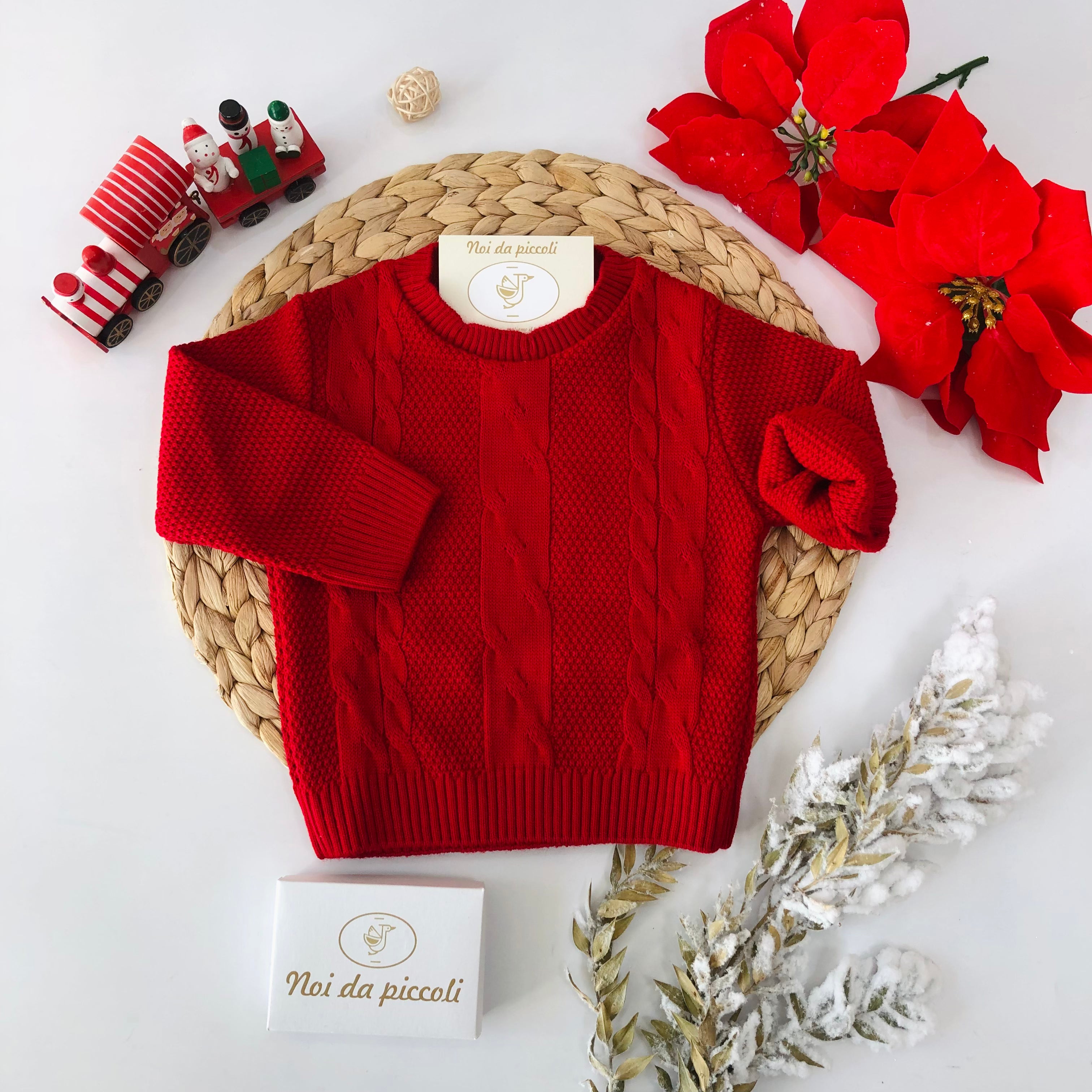 MAGLIONCINO GIROCOLLO ROSSO TRECCE