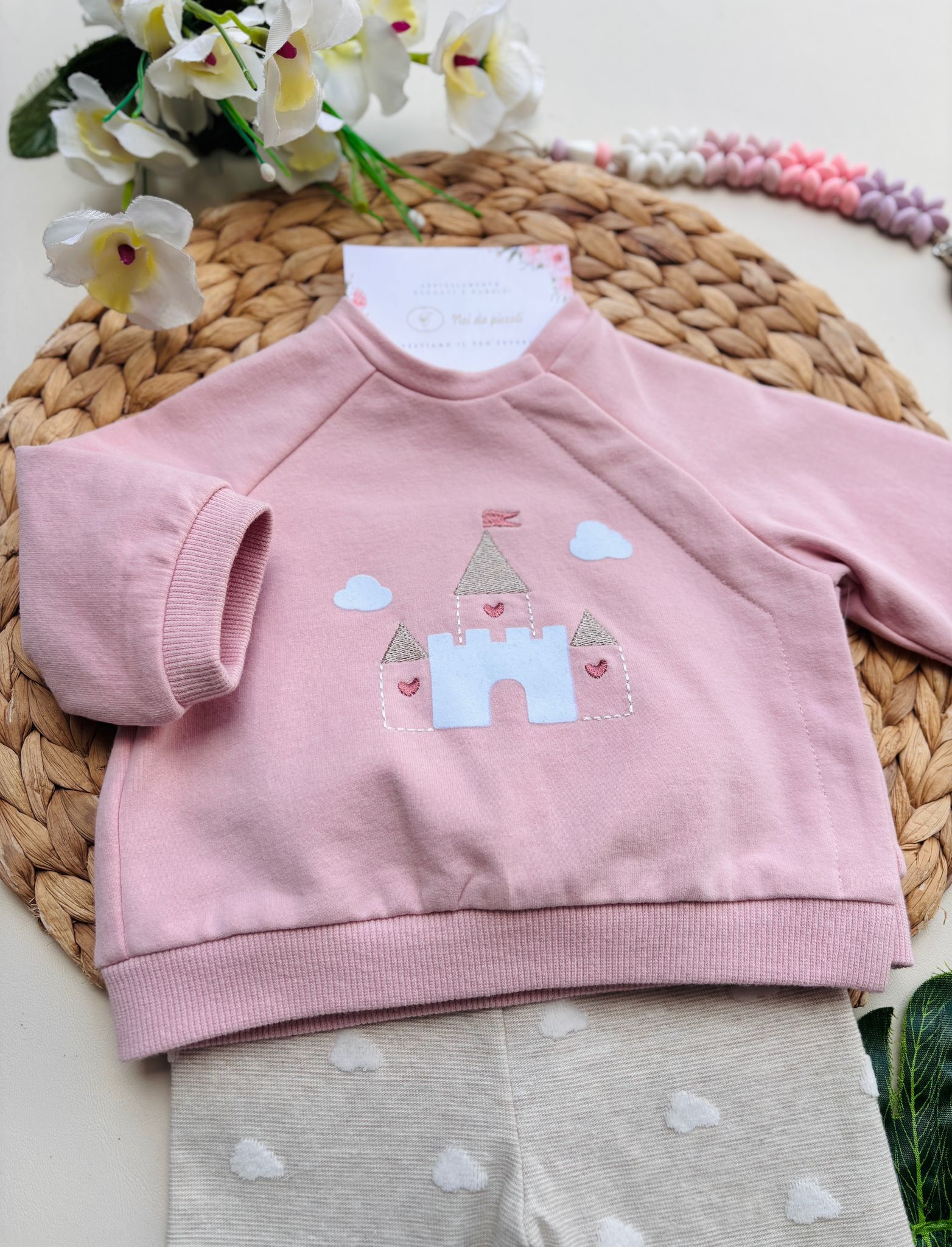 COMPLETO 2 PZ IN CALDO COTONE CUORICINI ROSA