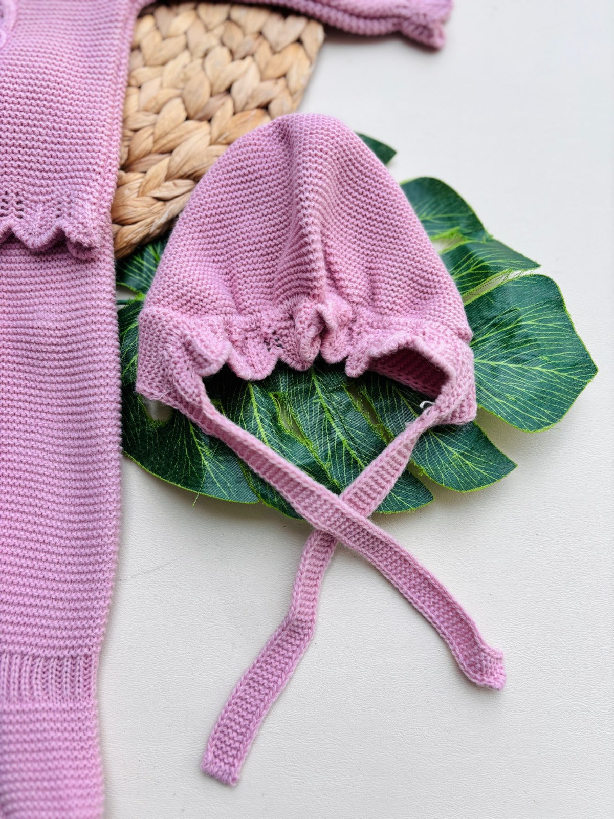 COMPLETO 2PZ CON CAPPELLINO FILATO CALDO ROSA