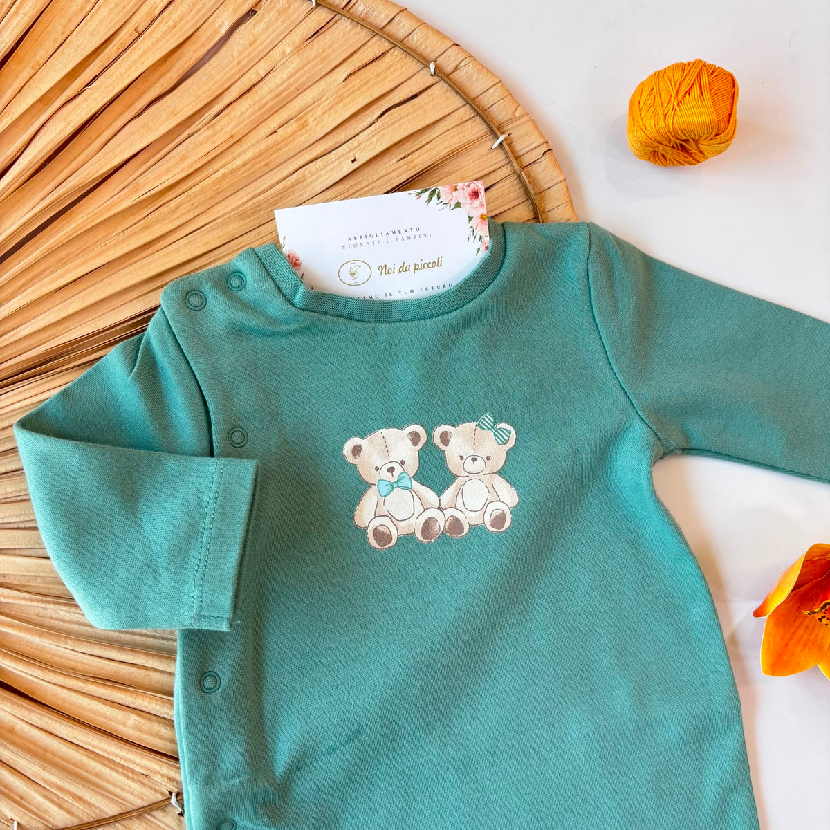 TUTINA IN COTONE CALDO VERDE ACQUA CON ORSETTO CENTRALE