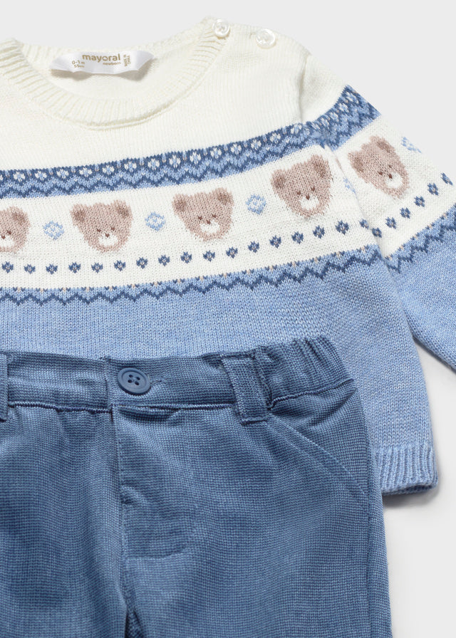 COMPLETO AZZURRO POLVERE CON ORSETTI IN FILATO CALDO