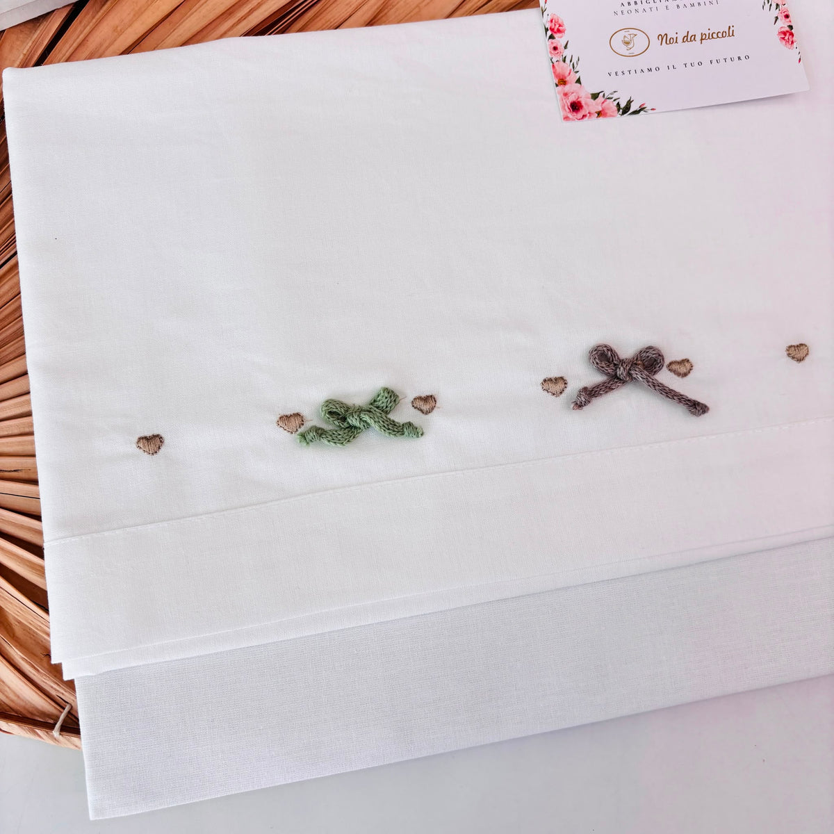 Set Lenzuola in Cotone con Puntini e Fiocchetti Panna Bebe' Margo'