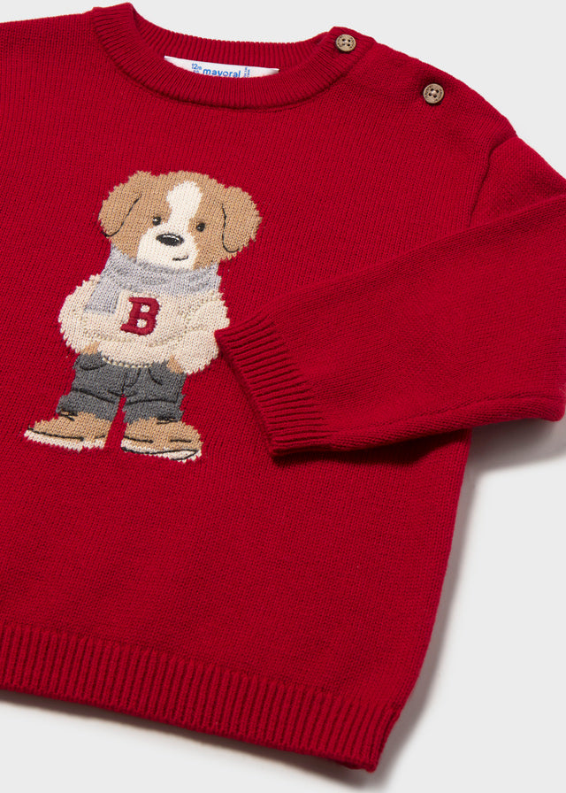 MAGLIA IN FILATO CALDO ROSSO CON CAGNOLINO