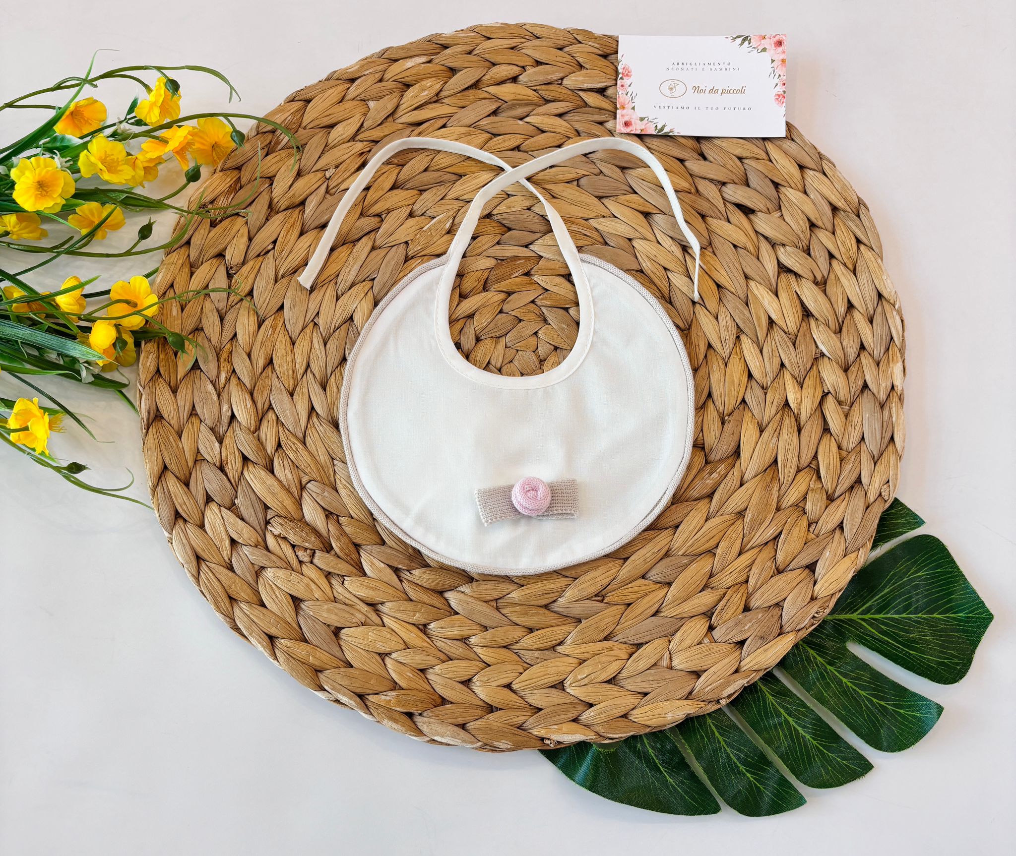BAVETTA 100 % COTONE BIANCO CON FIOCCHETTO