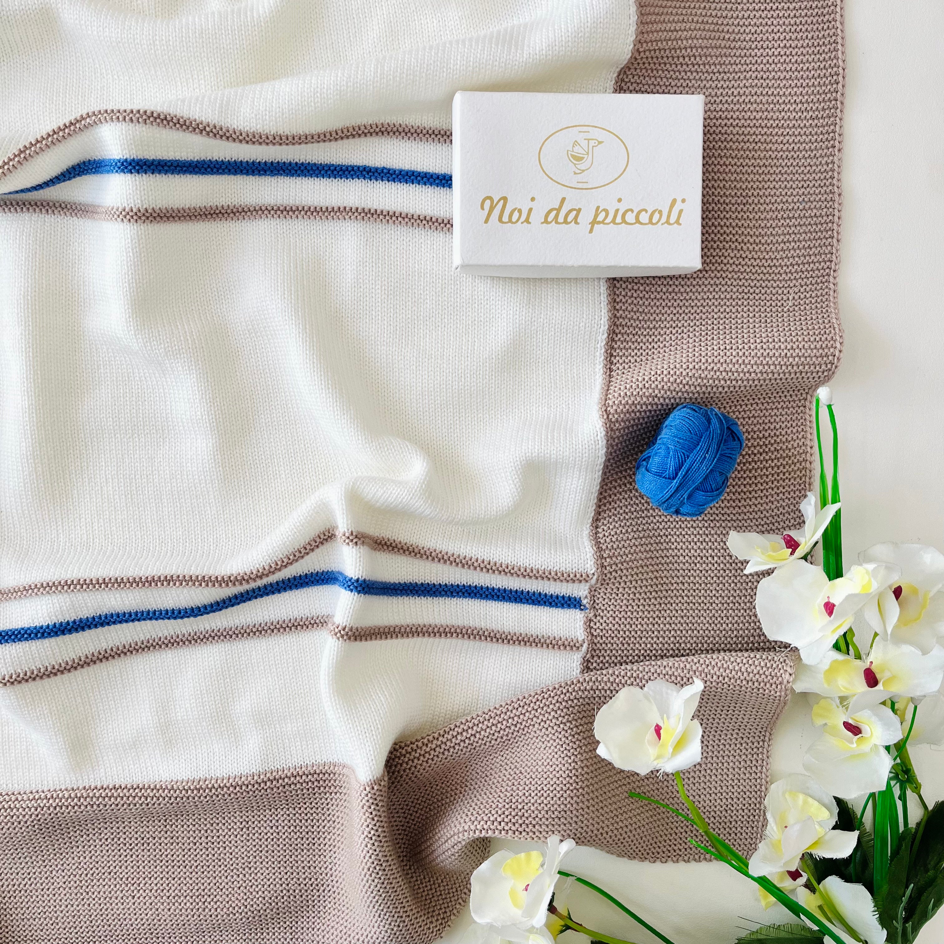 MERINO WOOL BLANKET CREAM HAZELNUT BLUE