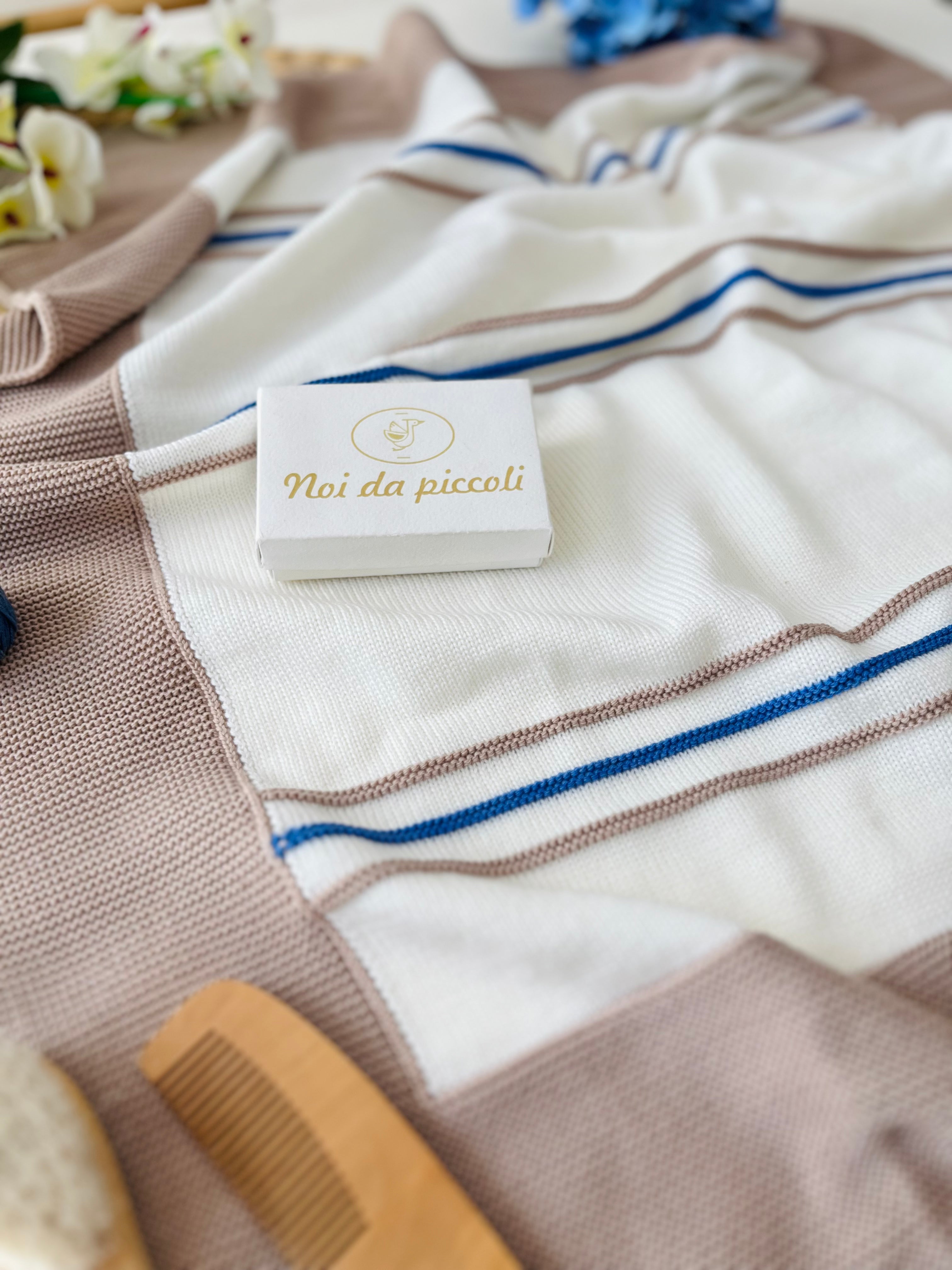 MERINO WOOL BLANKET CREAM HAZELNUT BLUE