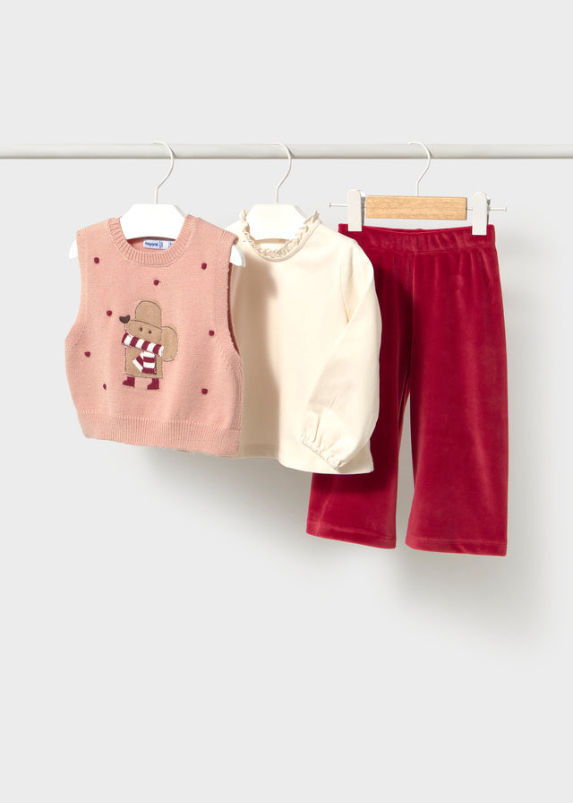 COMPLETO IN COTONE CALDO ROSA CON TOPOLINO E POIS