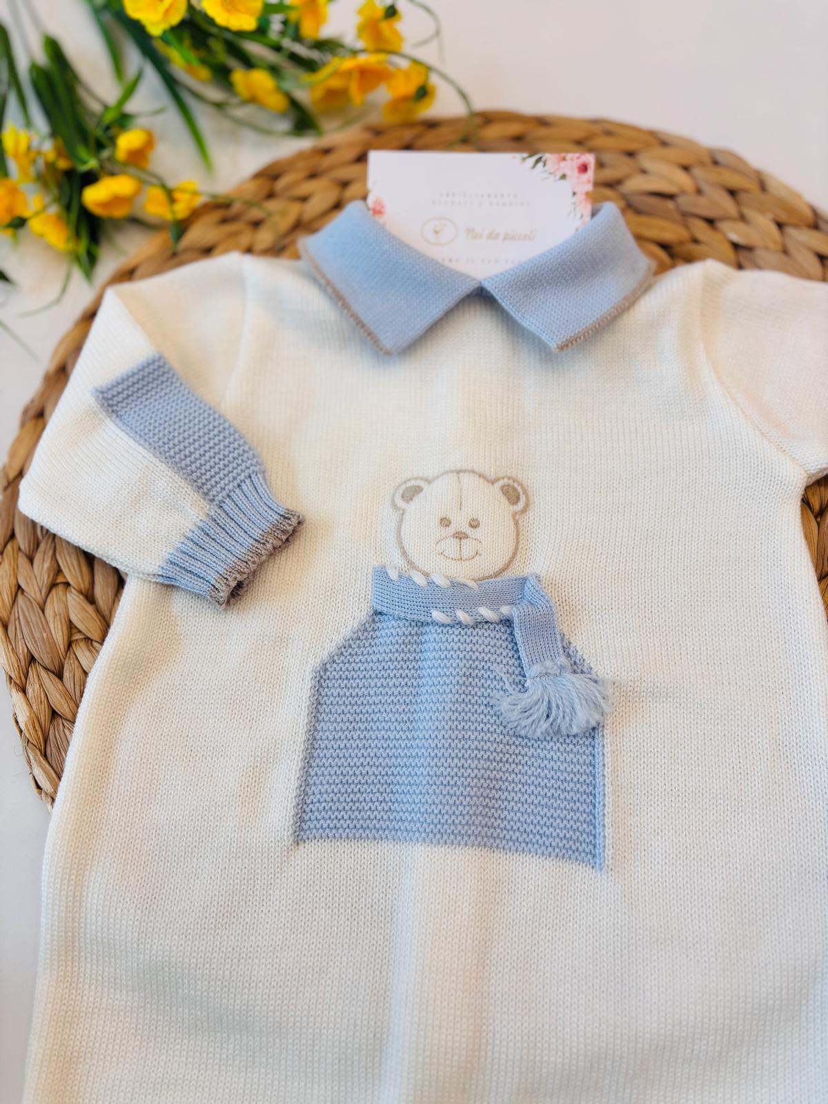TUTINA CON PARURE 100% LANA PANNA E AZZURRO TEDDY