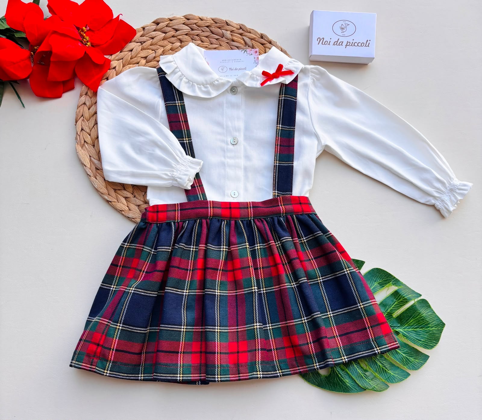 COMPLETO 2 PZ COTONE CALDO BIANCO TARTAN