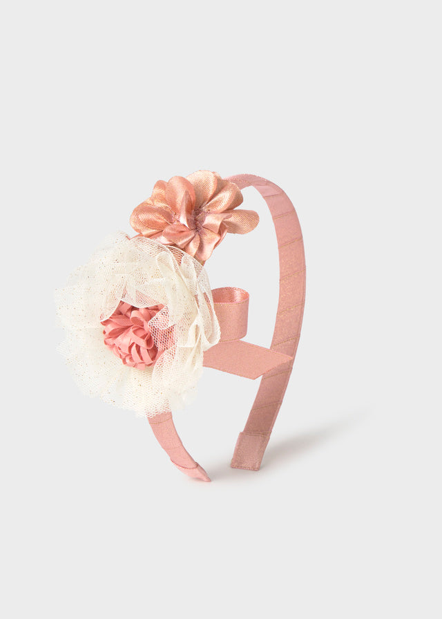 CERCHIETTO ROSA CON FIORI TRIDIMENSIONALI