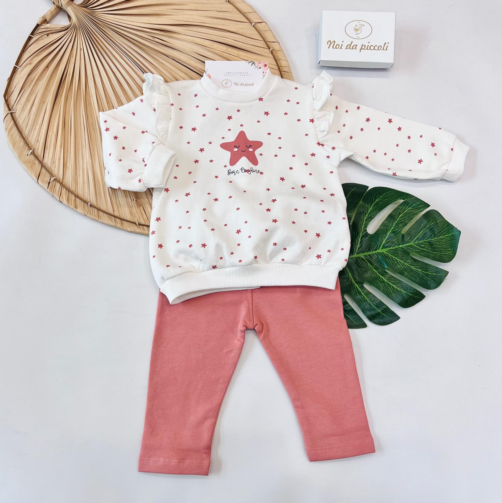 COMPLETO IN COTONE CALDO PANNA CON STELLINE