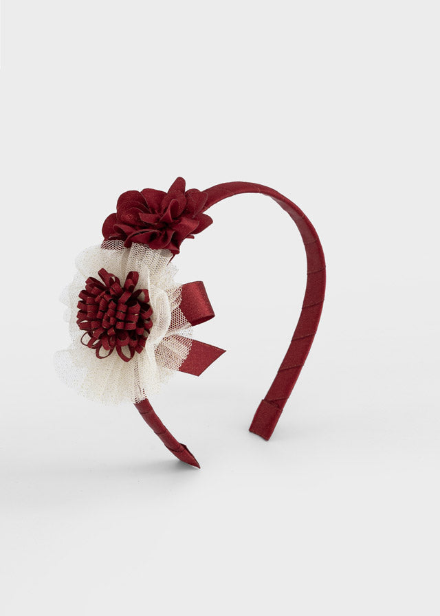 CERCHIETTO ROSSO CON FIORI TRIDIMENSIONALI