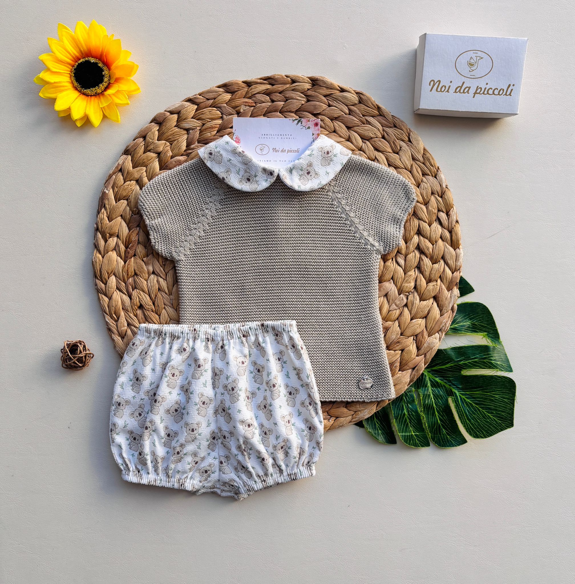 MAGLIETTINA CON CULOTTE IN COTONE CON PICCOLI KOALA BEIGE