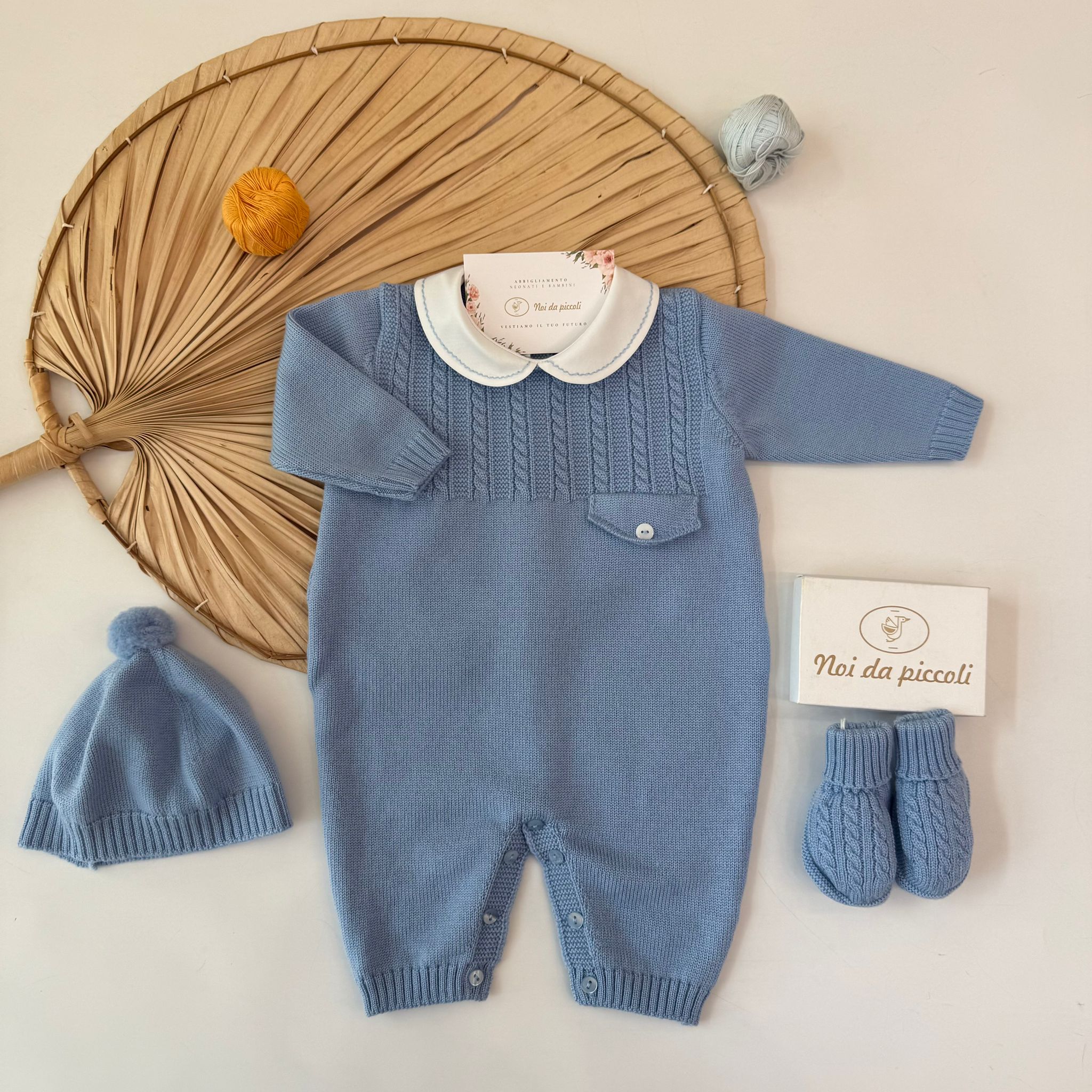 TUTINA CON PARURE 100% PURA LANA MERINO EXTRAFINE CIELO