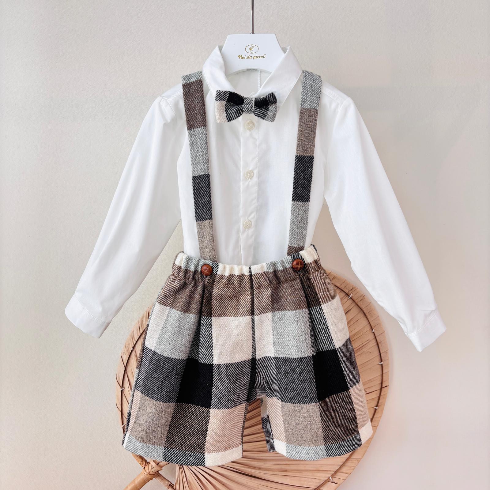COMPLETO IN COTONE CALDO BEIGE CON FANTASIA TARTAN