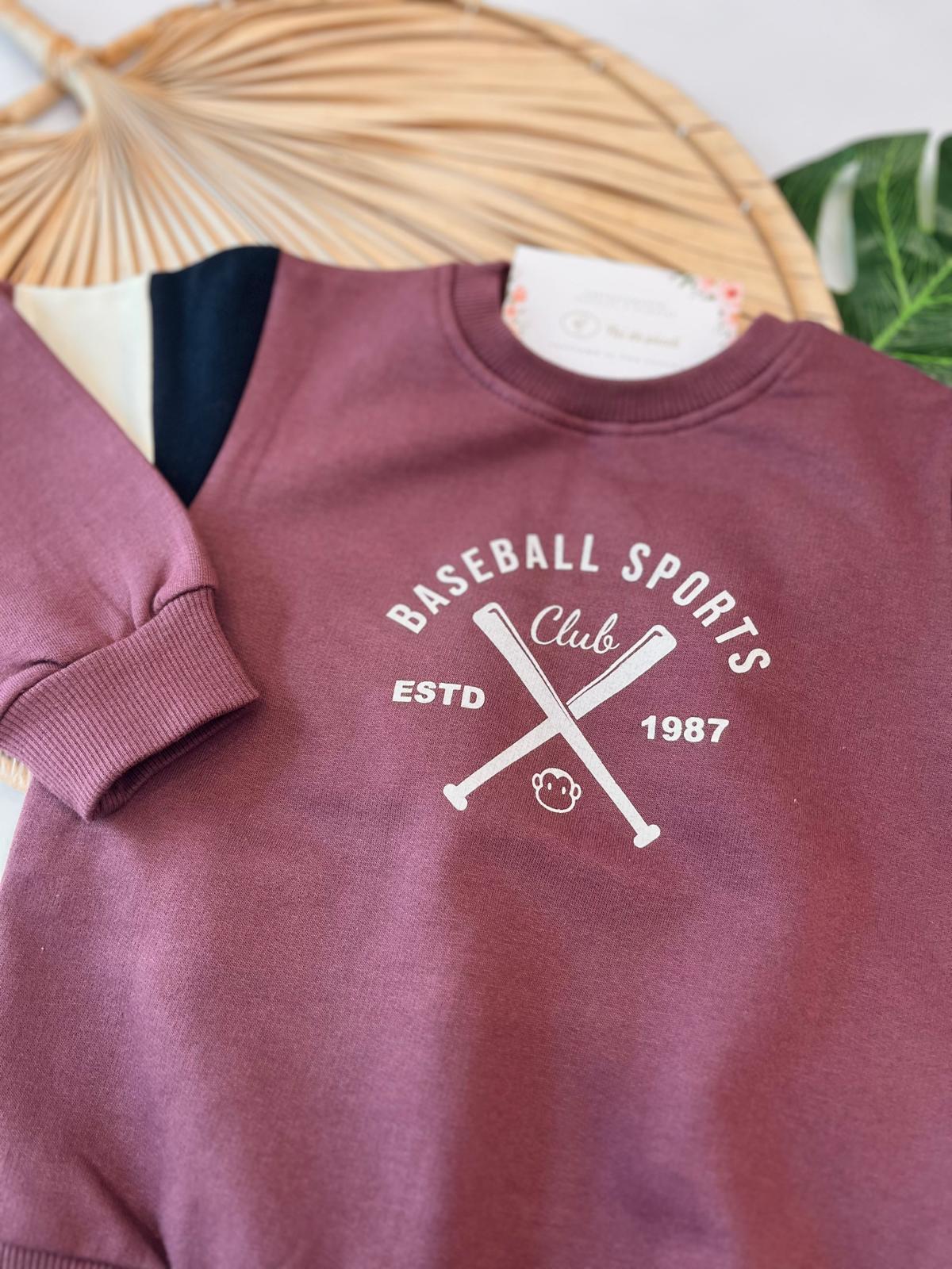 FELPA IN COTONE CALDO BORGOGNA CON SCRITTA "BASEBALL SPORT CLUB"