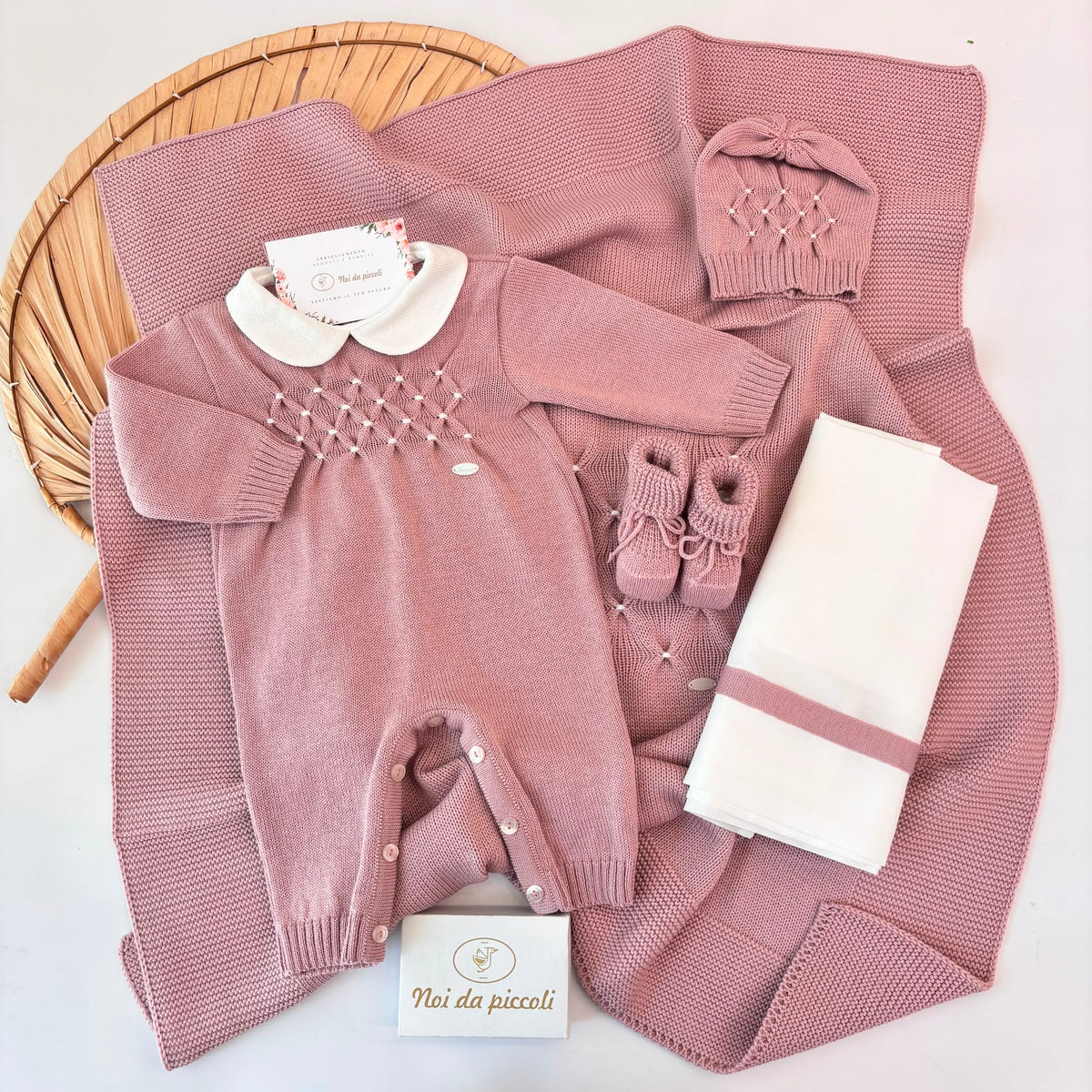 COORDINATO NASCITA lana con punto smock ROSA