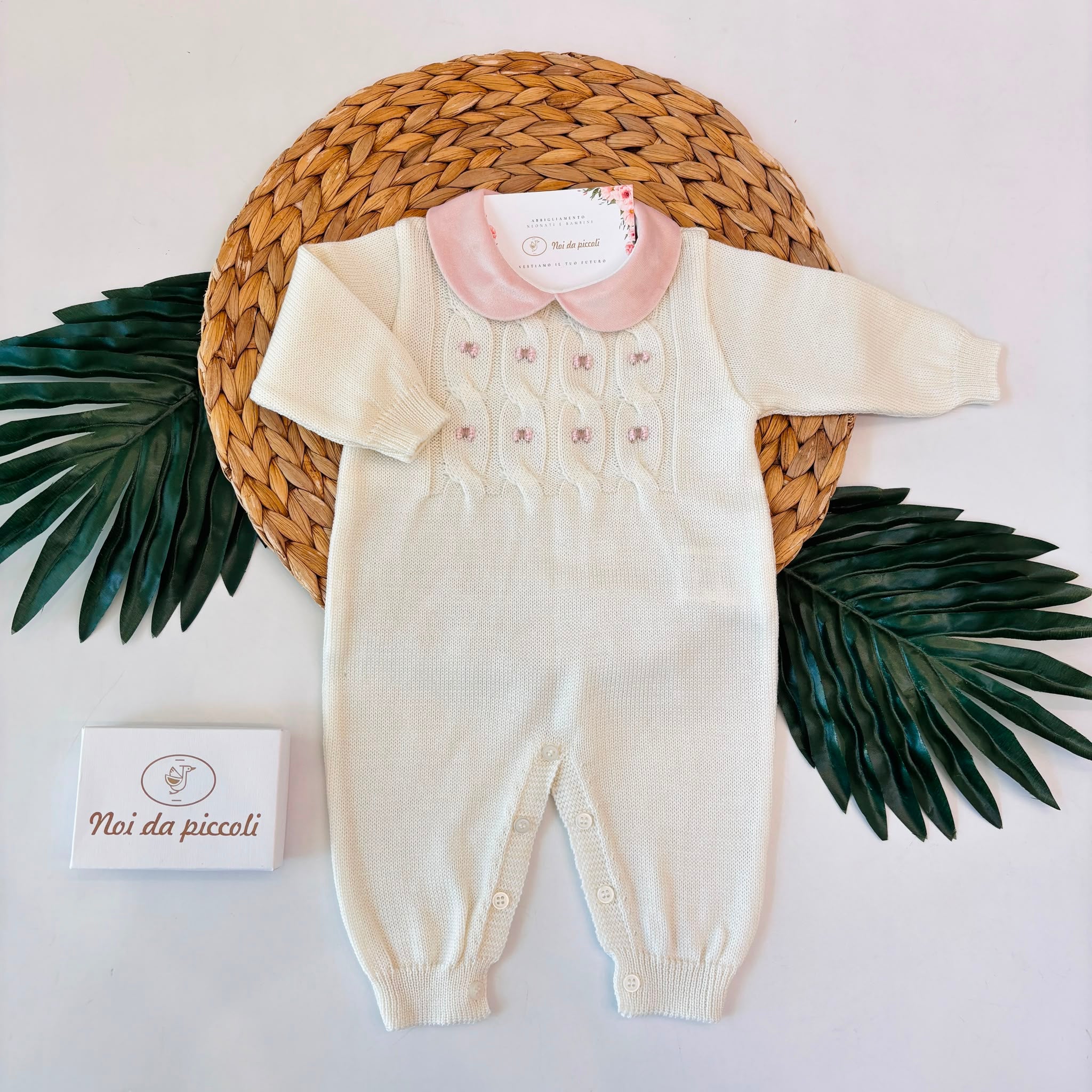 TUTINA 100% LANA PANNA E COLLETTO ROSA