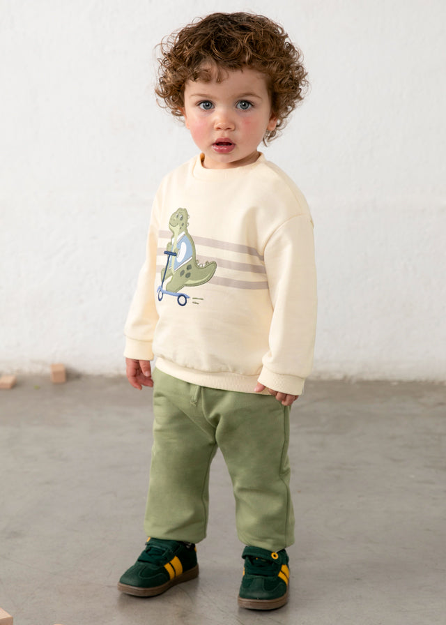 COMPLETO IN COTONE CALDO BEIGE CON DINOSAURO