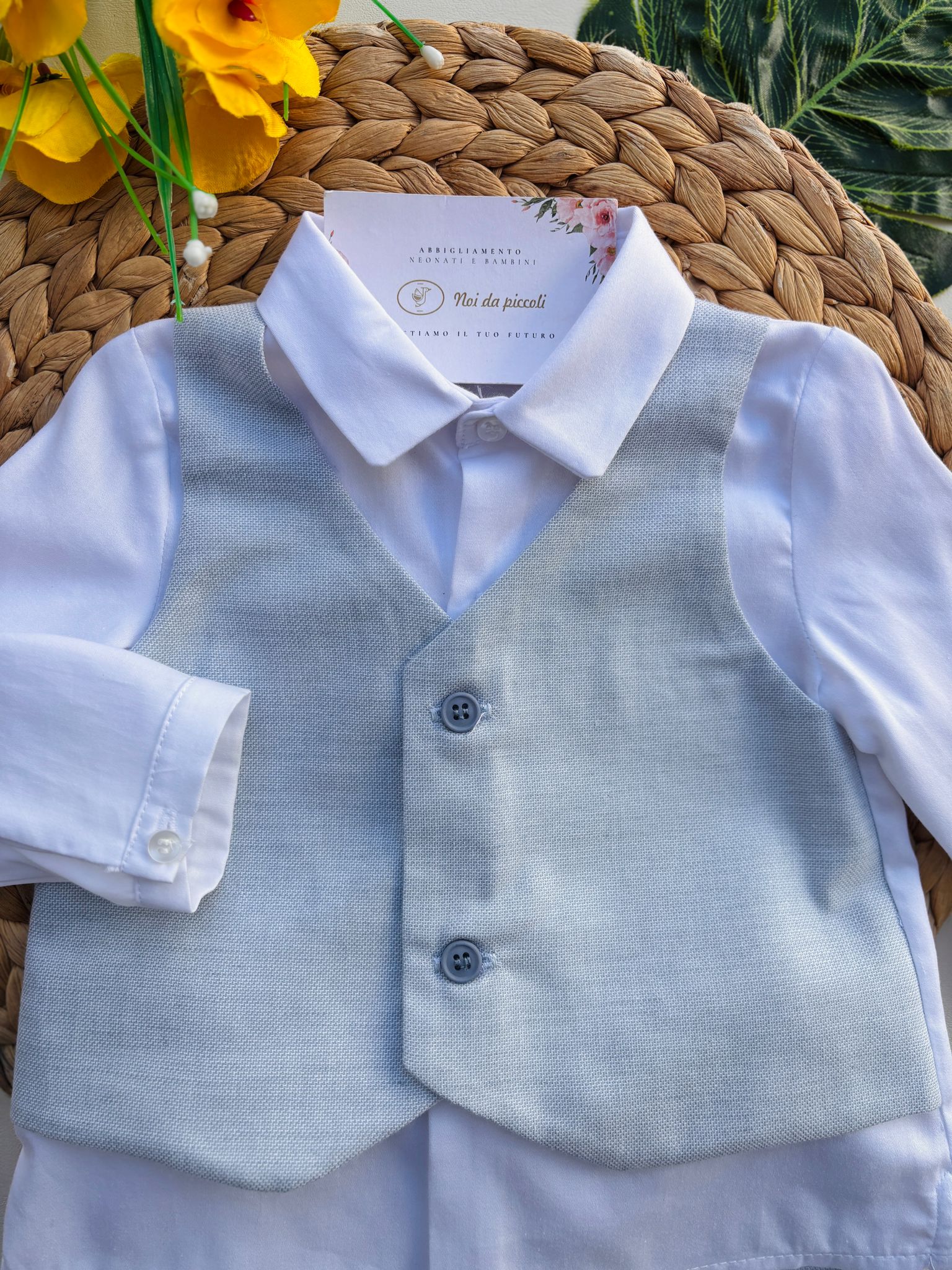 COMPLETO 2 PZ ELEGANTE IN COTONE E LINO CIELO