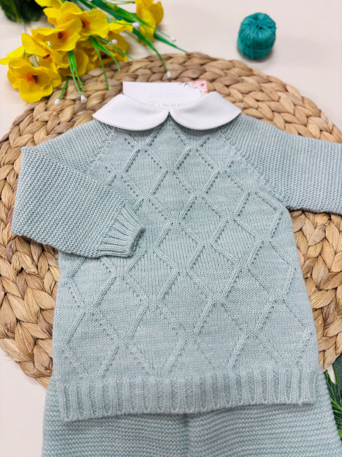 COMPLETO 2PZ CON CAPPELLINO FILATO CALDO VERDE