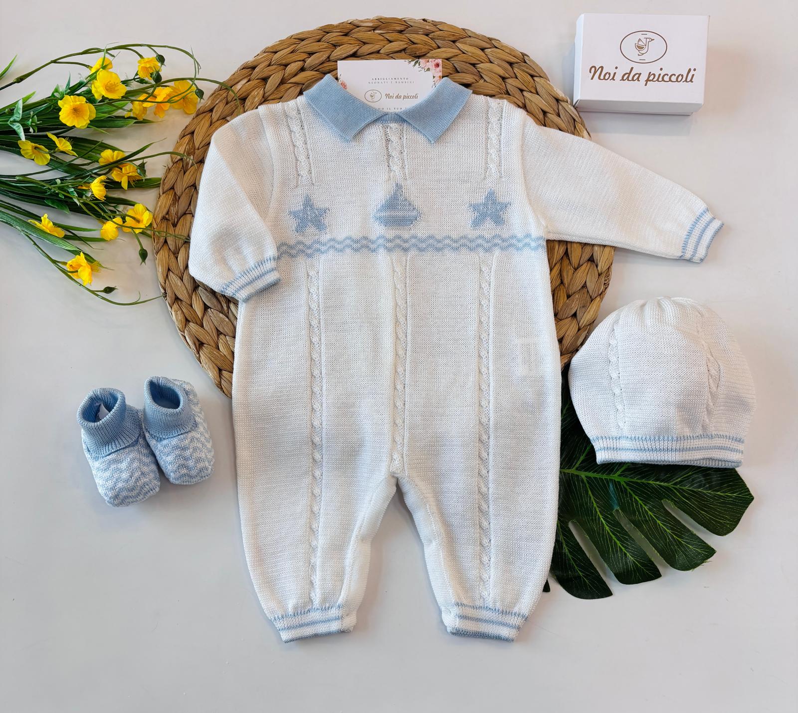 TUTINA CON PARURE 100% FILO DI COTONE BIANCO CIELO