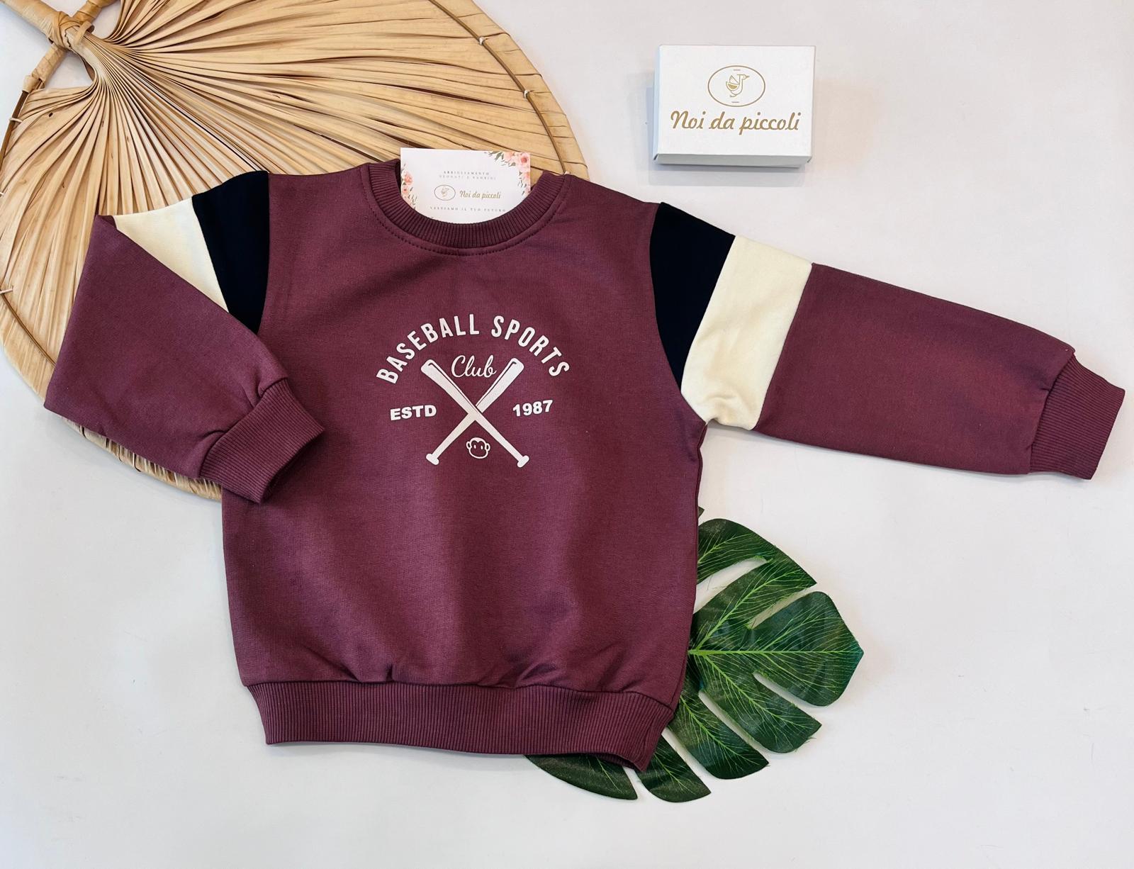 FELPA IN COTONE CALDO BORGOGNA CON SCRITTA "BASEBALL SPORT CLUB"
