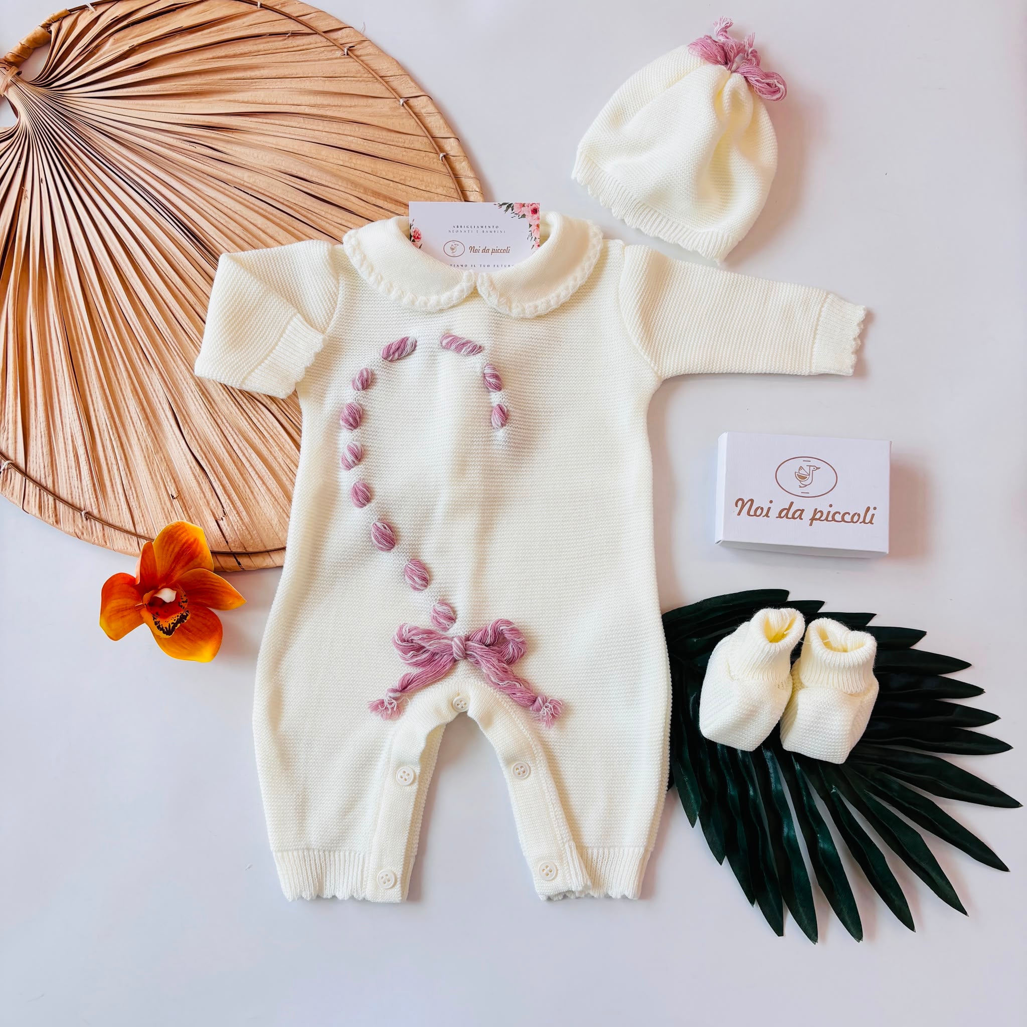 TUTINA CON PARURE FILATO CALDO LEGAME MATERNITY PANNA E MALVA