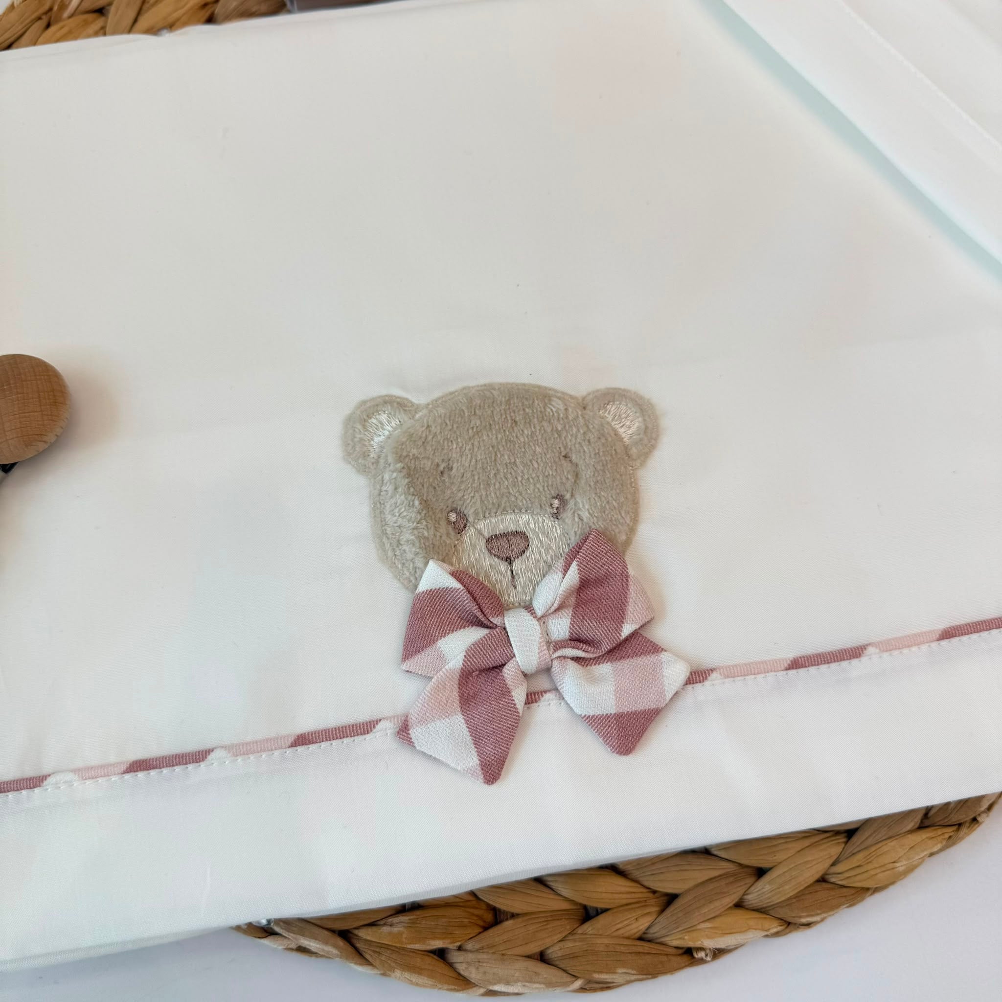 SET LENZUOLA IN COTONE CALDO ROSA CON ORSETTO
