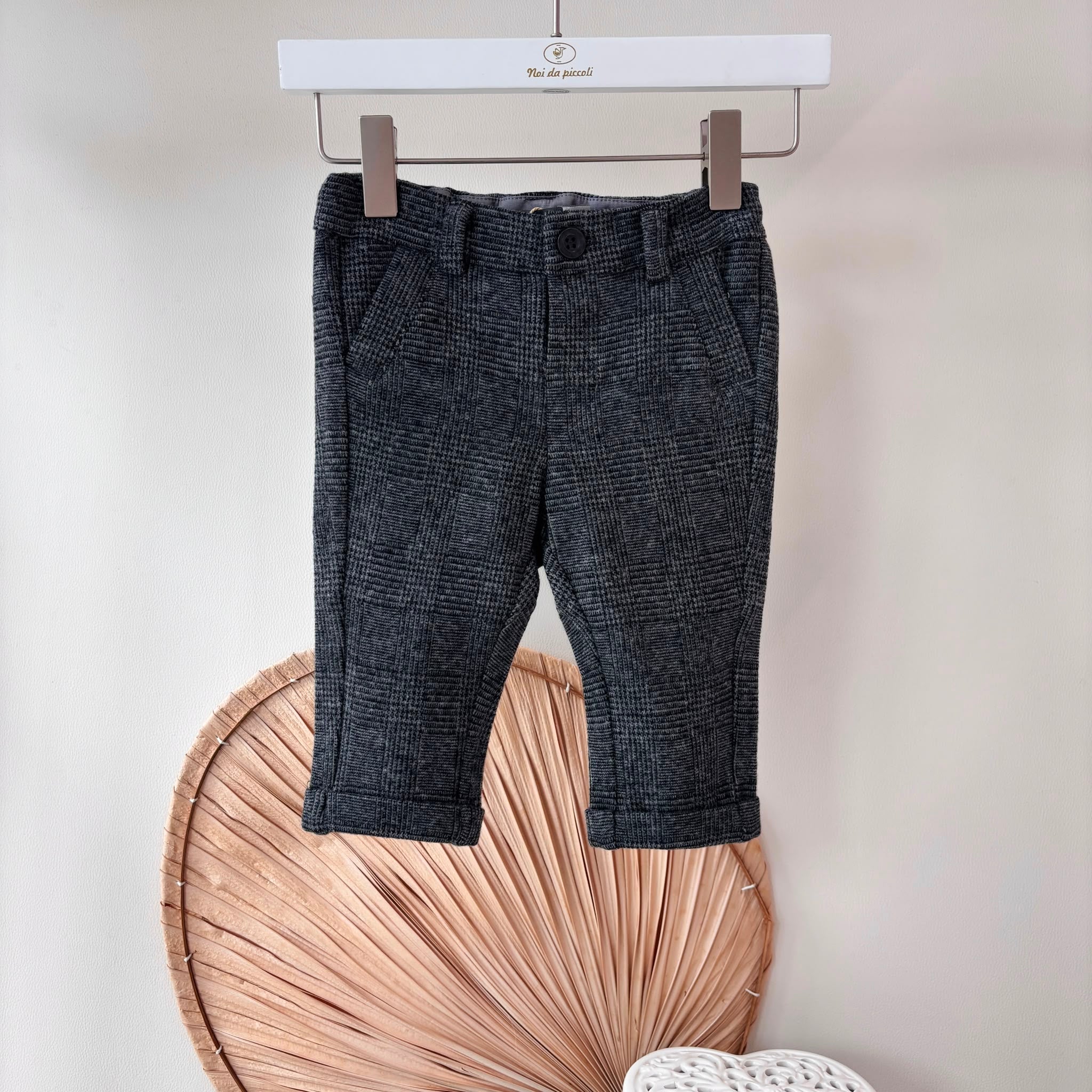 PANTALONE COTONE CALDO GRIGIO E NERO EFFETTO TARTAN
