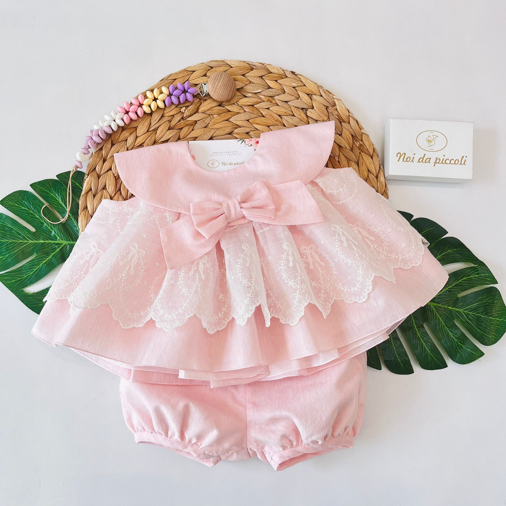 MINIABITO CON CULOTTE 100 % COTONE ROSA CHIARO
