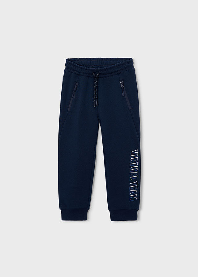 PANTALONE IN COTONE CALDO BLU CON SCRITTA LATERALE