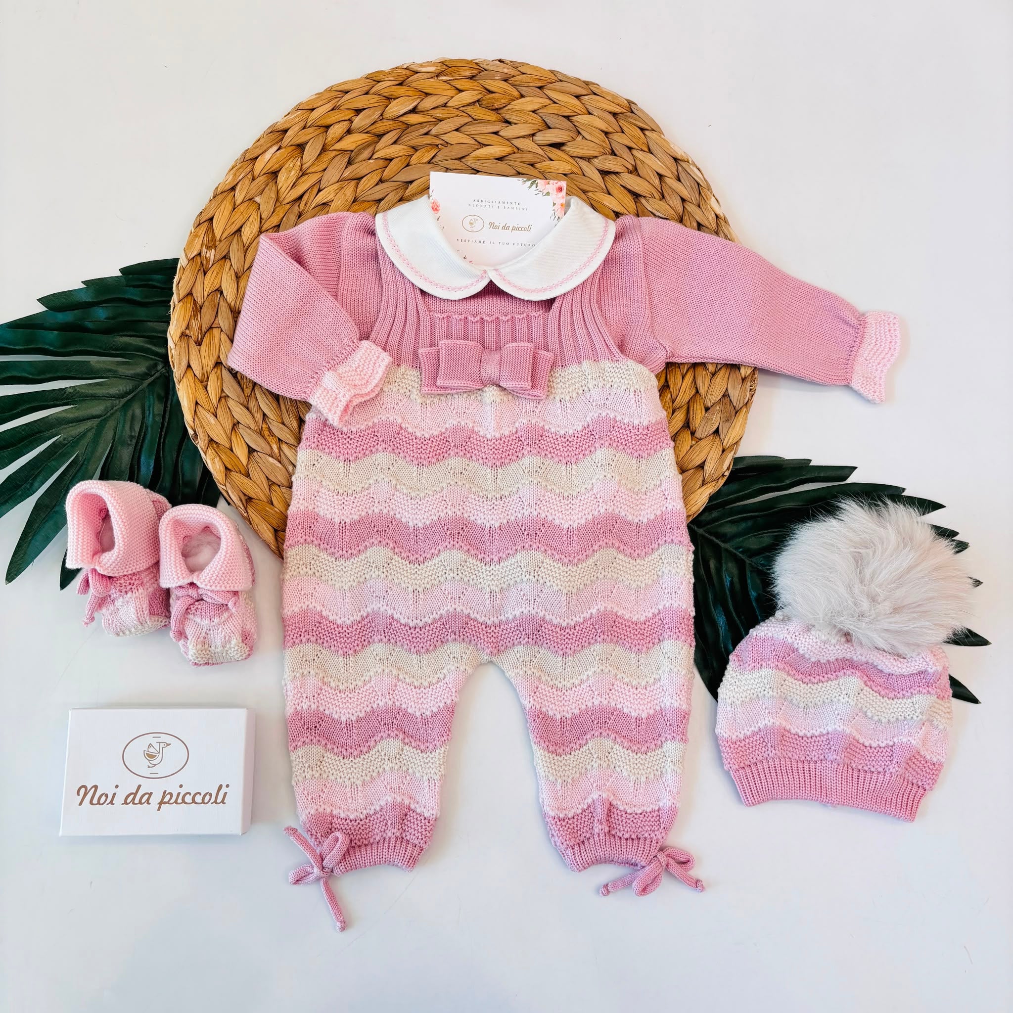 SALOPETTE CON PARURE 100% LANA ROSA E BEIGE