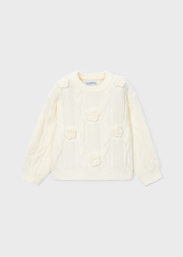 MAGLIONE PANNA CON FIORI IN RILIEVO IN FILATO CALDO