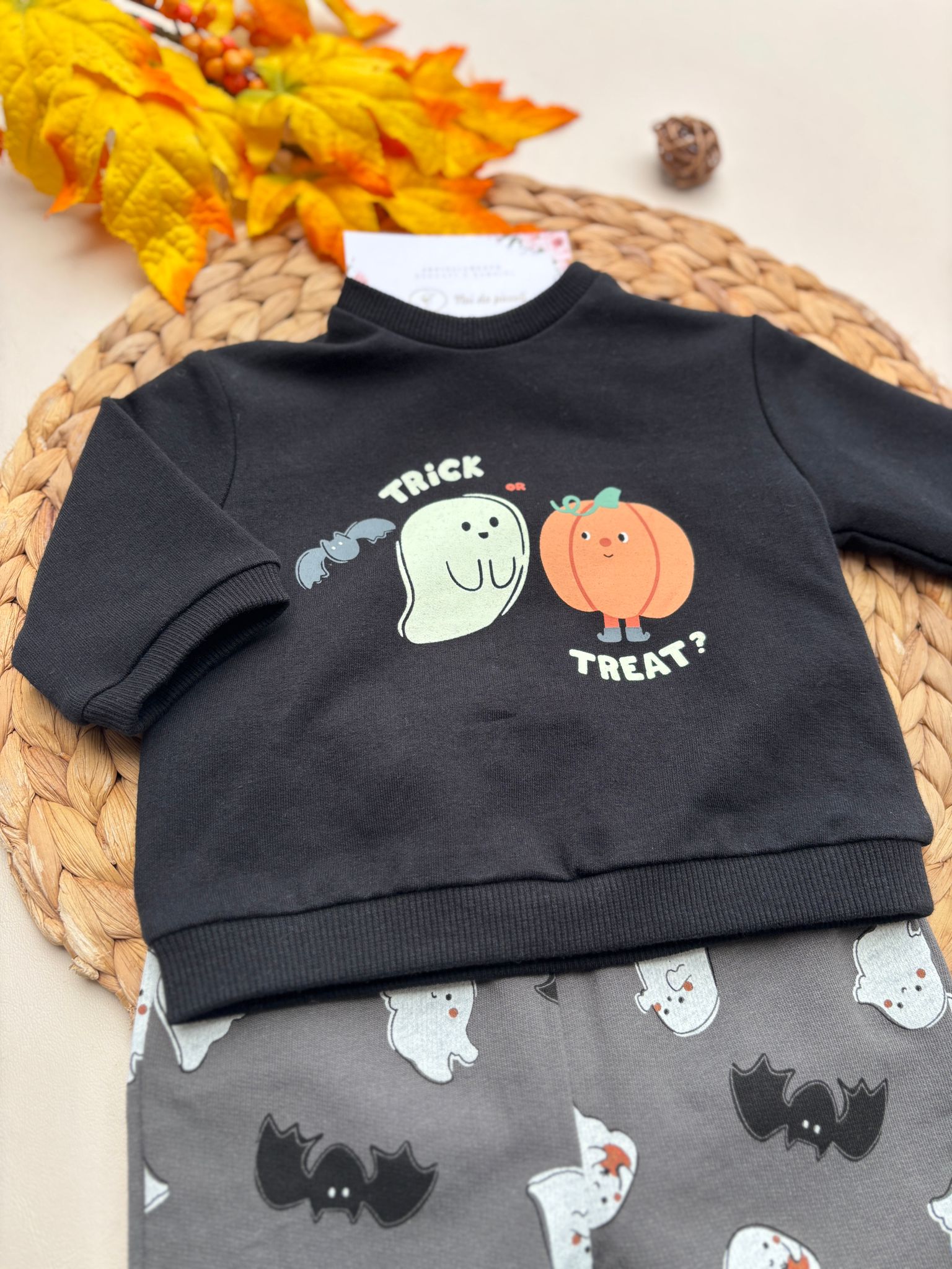 COMPLETO 3 PZ IN CALDO COTONE HALLOWEEN Nero