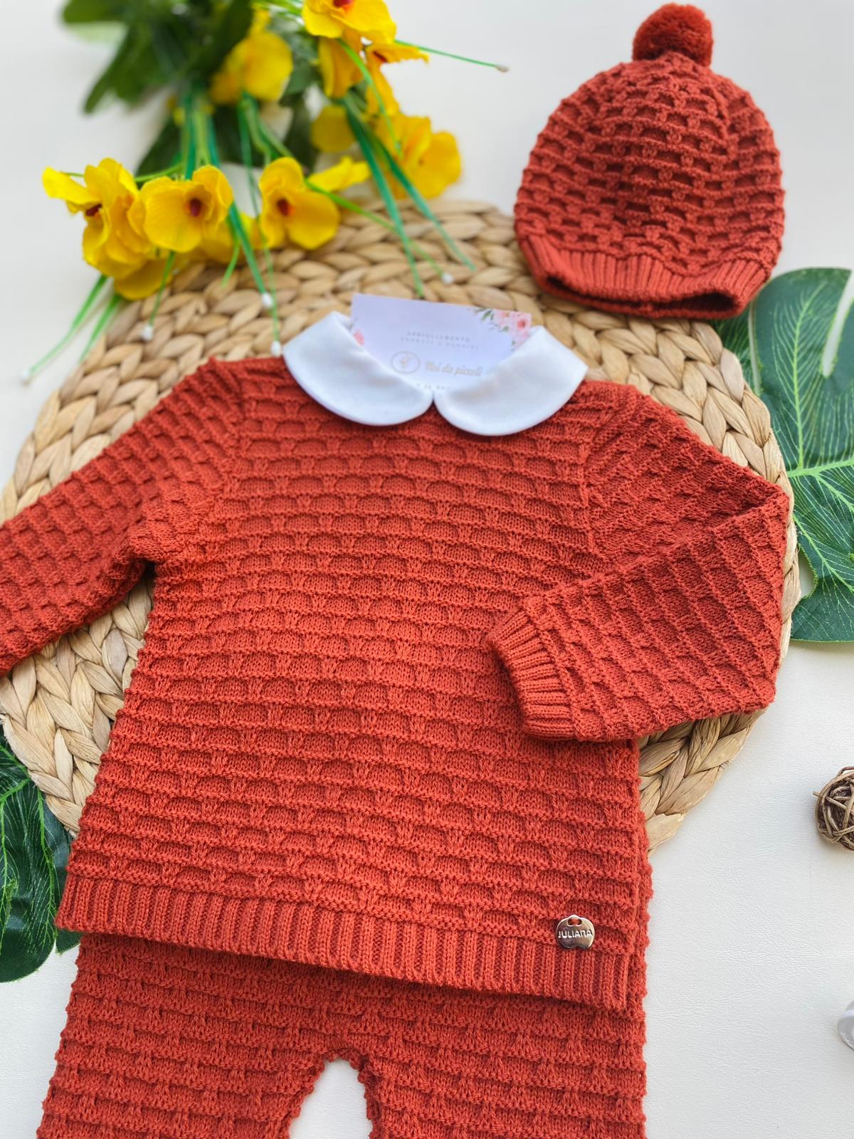 COMPLETO 3 PZ CON COLLETTO BIANCO FILATO CALDO RUGGINE