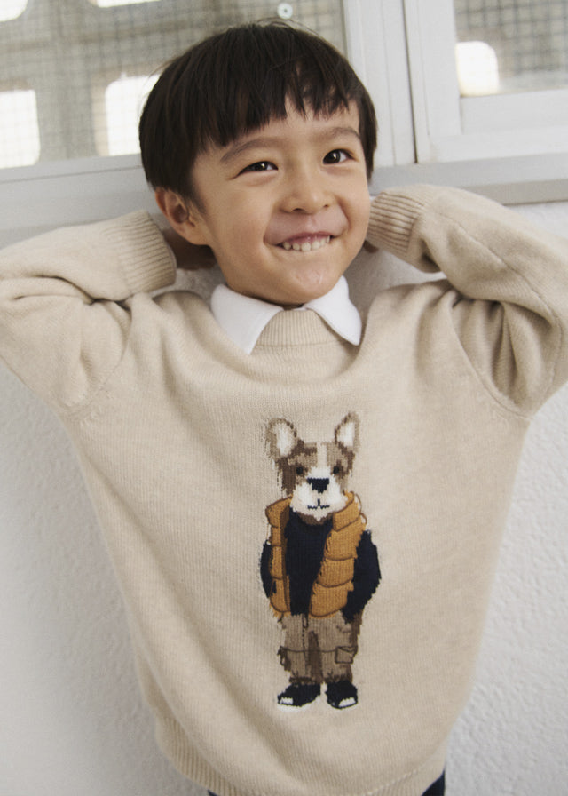 MAGLIONE IN FILATO CALDO BEIGE CON CAGNOLINO